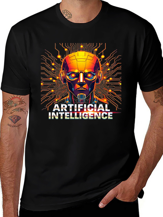 AI Robot Head Graphic Black T-Shirt