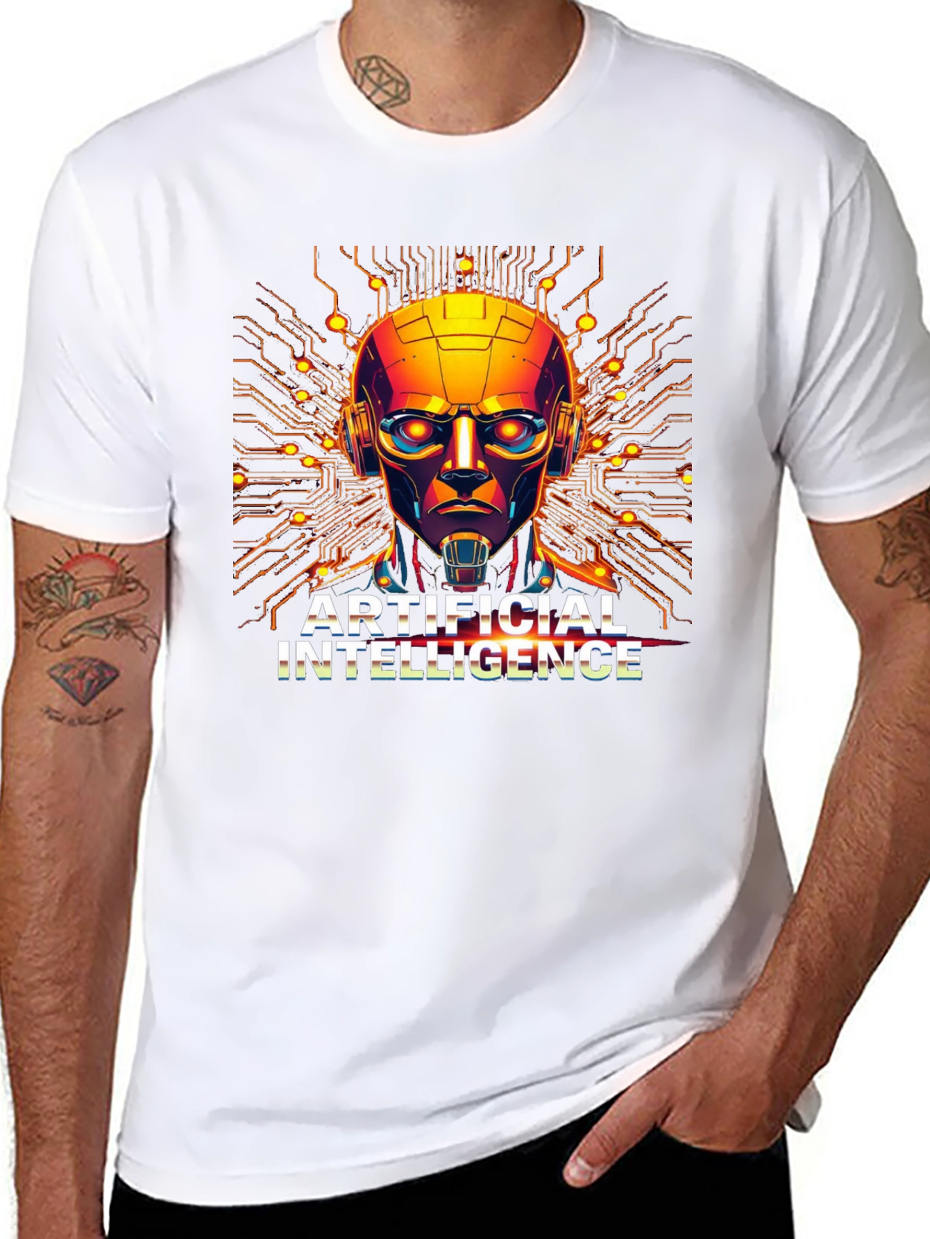 AI Robot Head Graphic Black T-Shirt