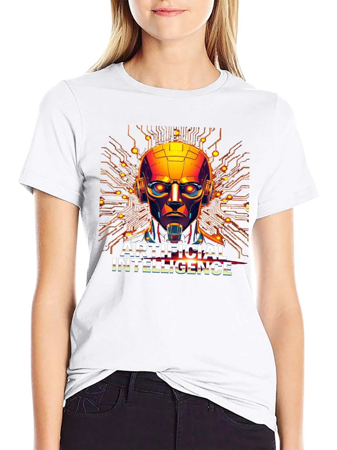 AI Robot Head Graphic Black T-Shirt