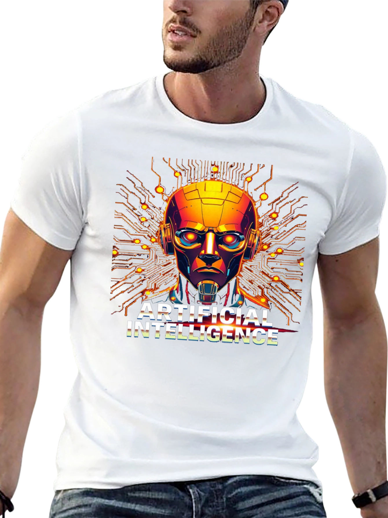 AI Robot Head Graphic Black T-Shirt