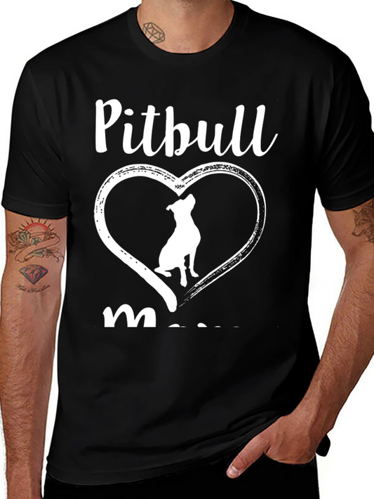 Pitbull Mom Heart Graphic T-Shirt