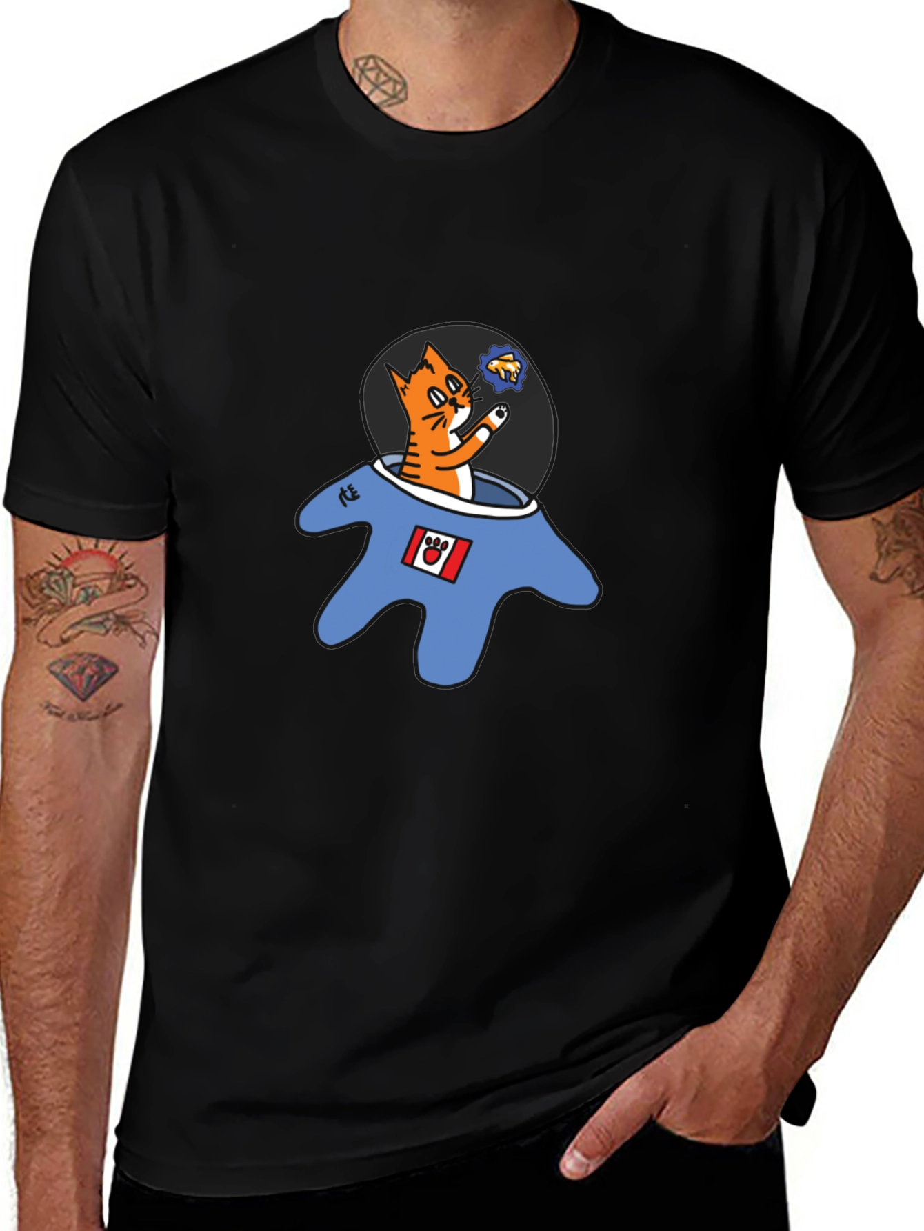 Cat Astronaut Graphic T-Shirt - Black