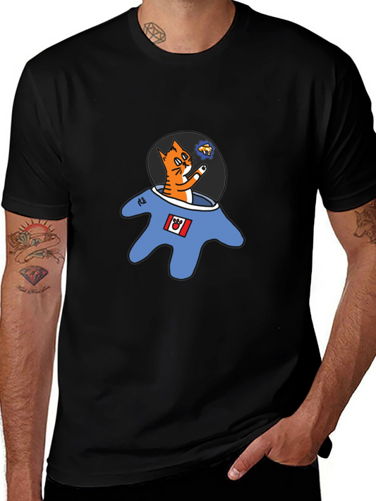 Cat Astronaut Graphic T-Shirt - Black