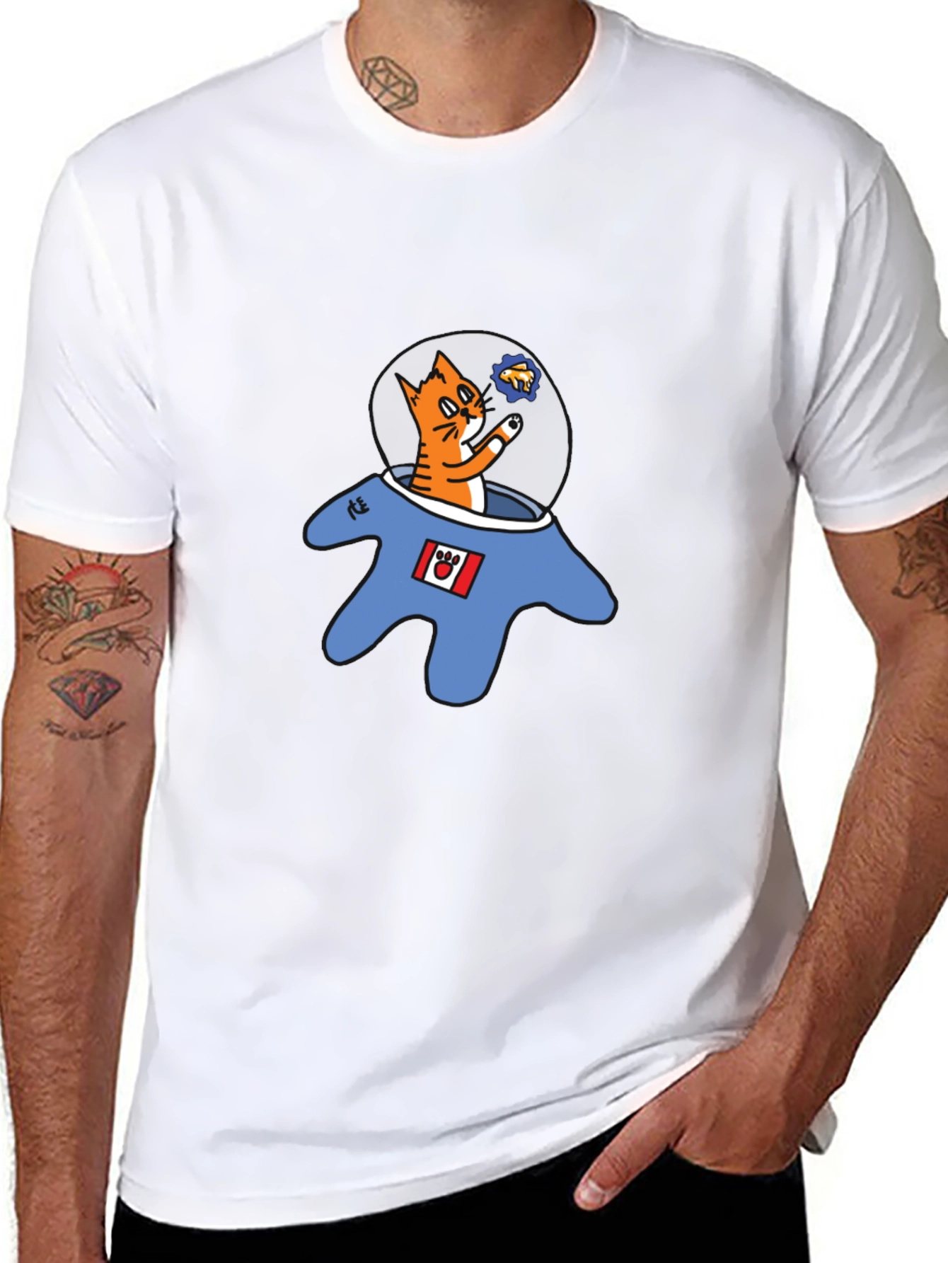 Cat Astronaut Graphic T-Shirt - Black