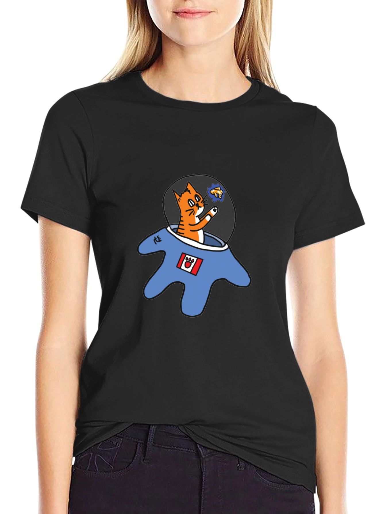 Cat Astronaut Graphic T-Shirt - Black