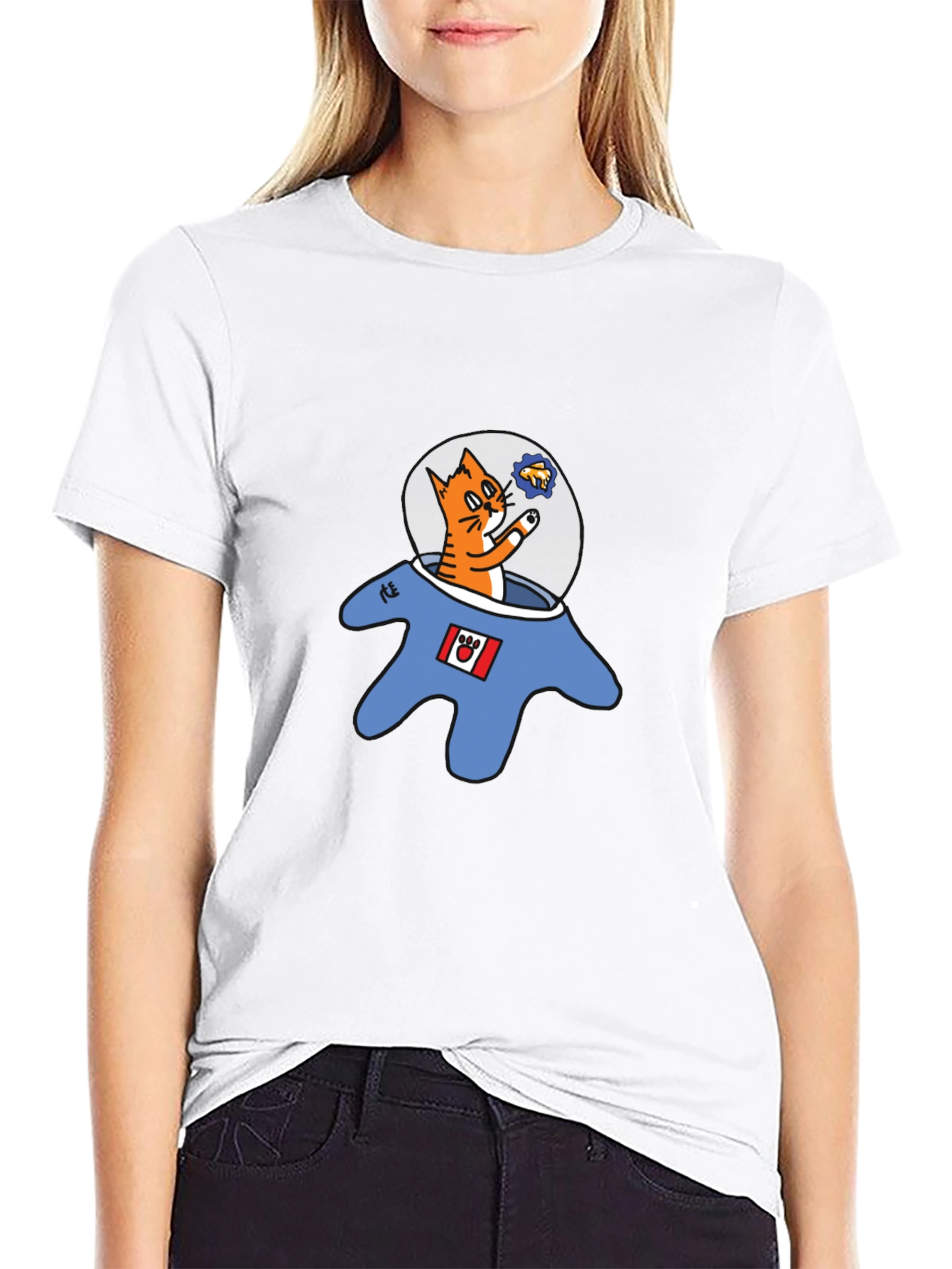 Cat Astronaut Graphic T-Shirt - Black