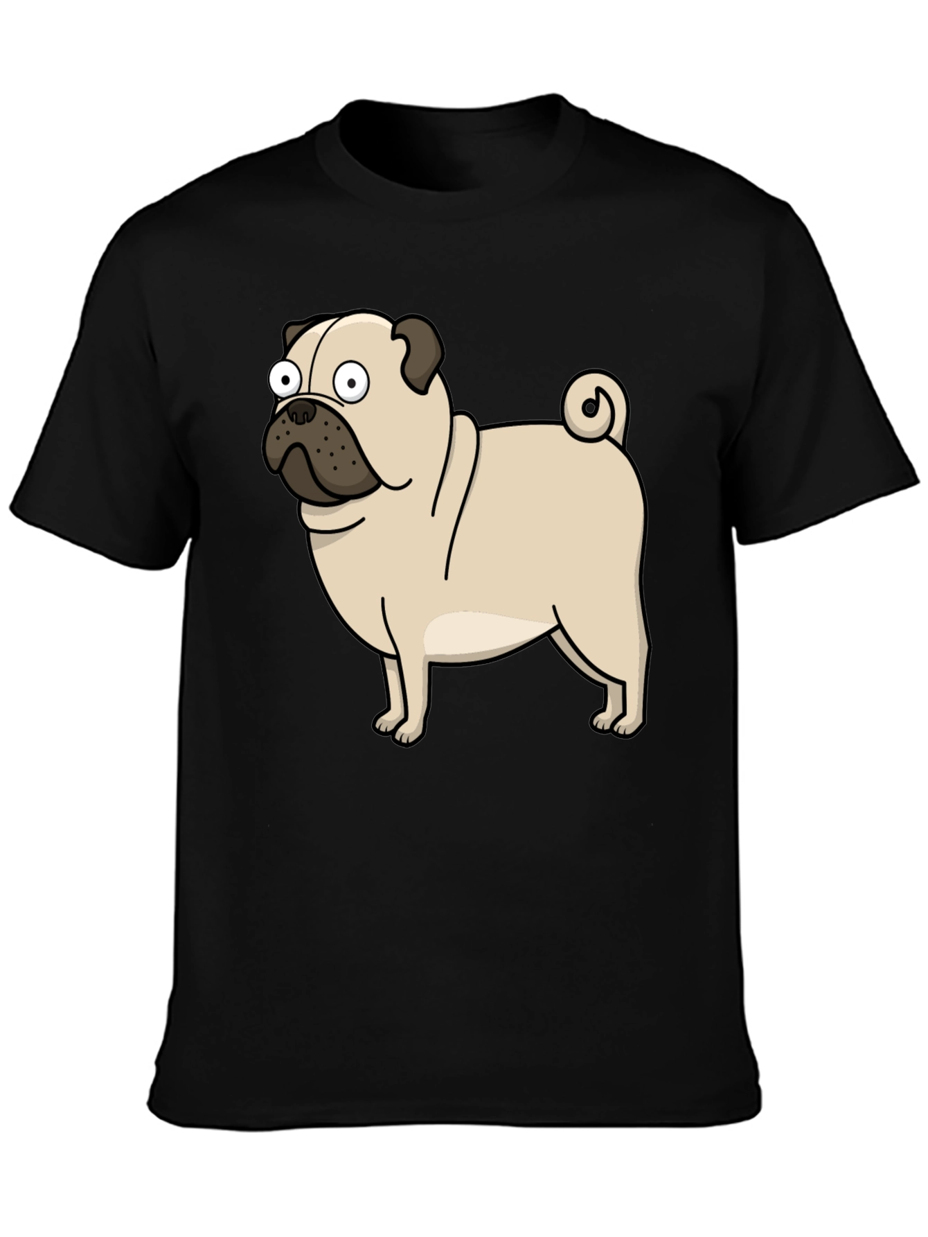 Cartoon Pug Graphic T-Shirt - Black