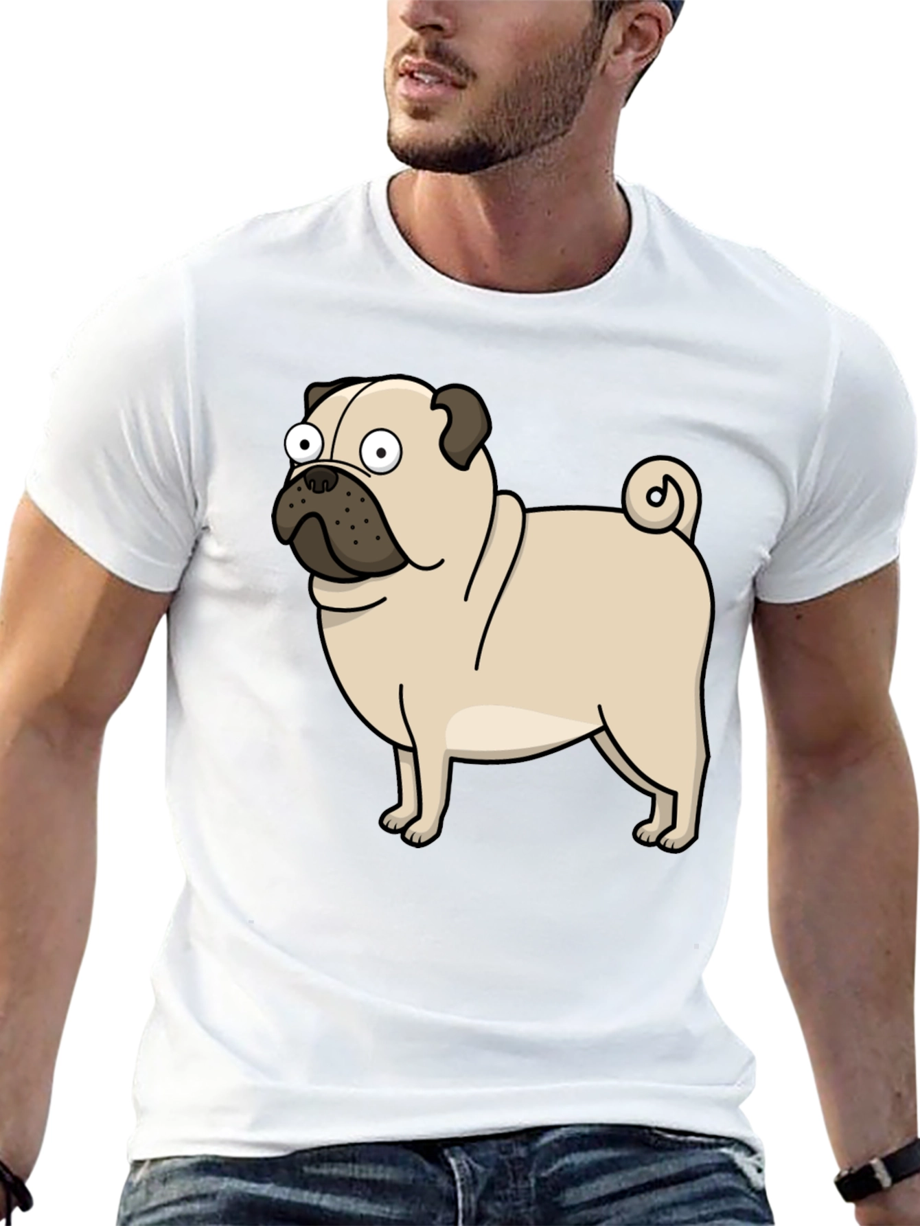 Cartoon Pug Graphic T-Shirt - Black