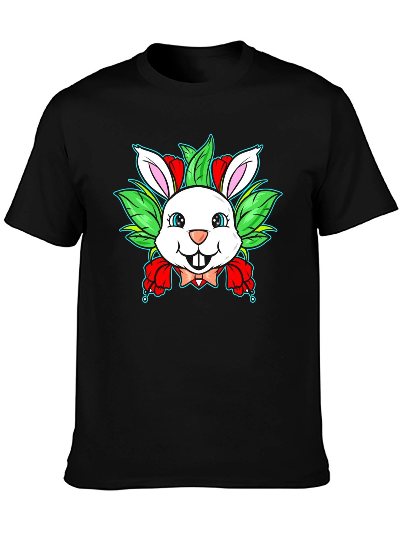Cute Bunny Graphic Black T-Shirt