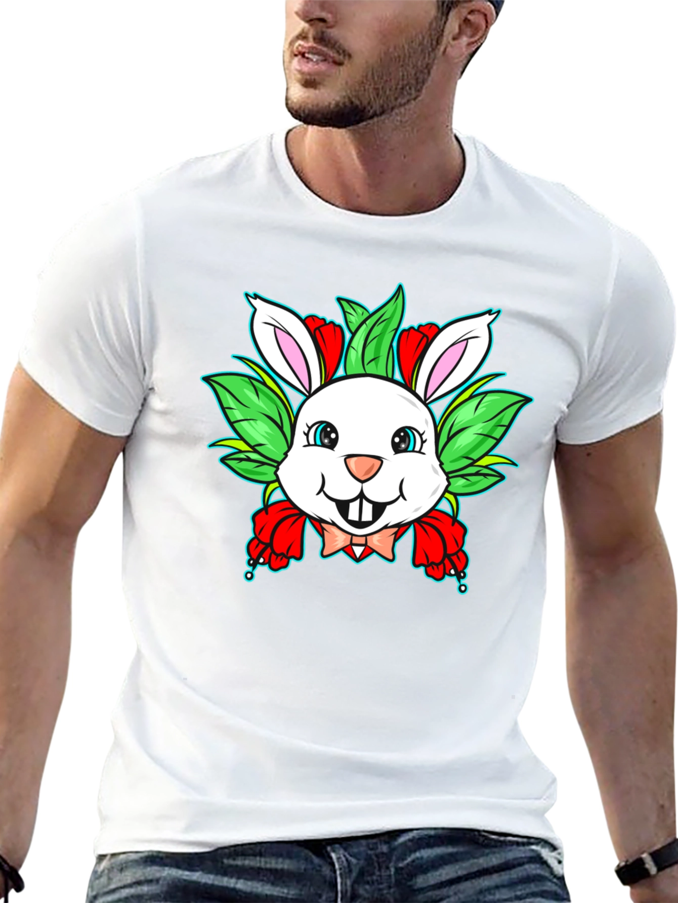 Cute Bunny Graphic Black T-Shirt