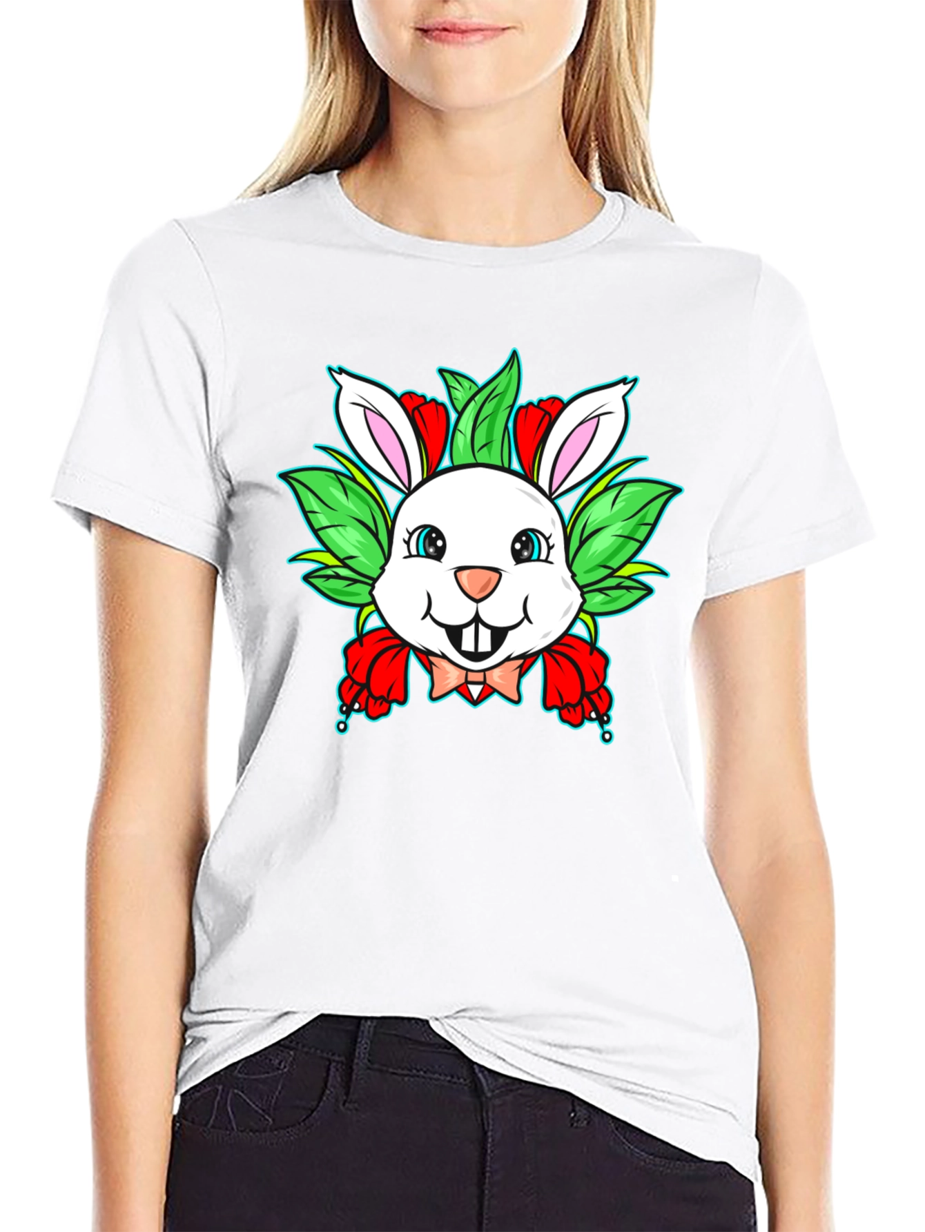 Cute Bunny Graphic Black T-Shirt