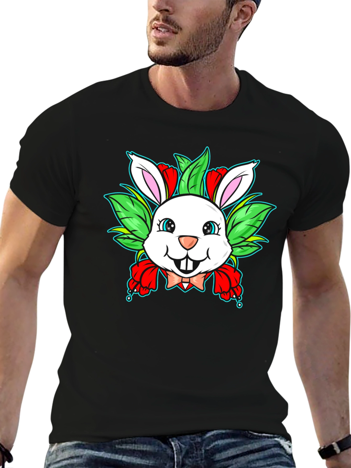 Cute Bunny Graphic Black T-Shirt