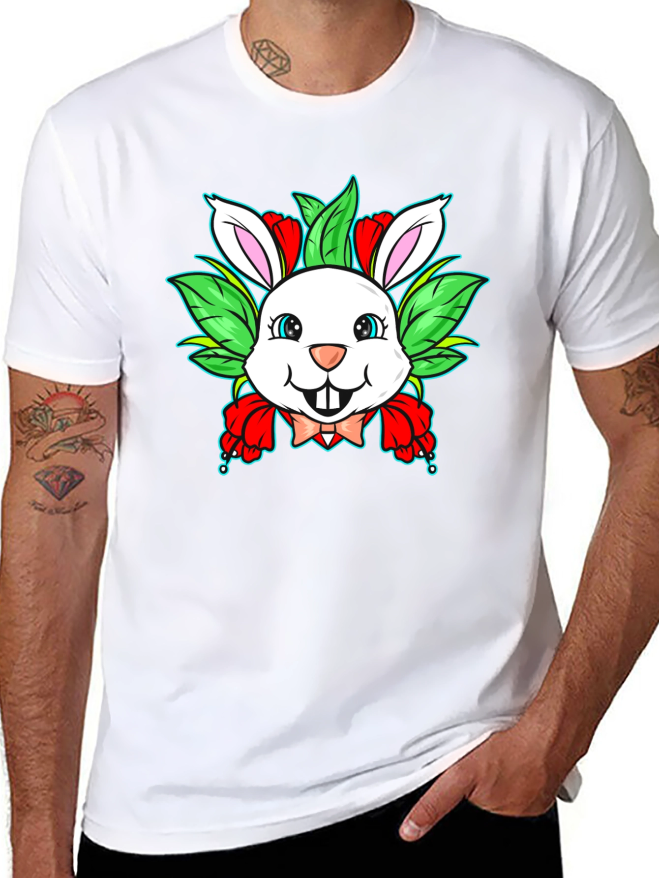 Cute Bunny Graphic Black T-Shirt