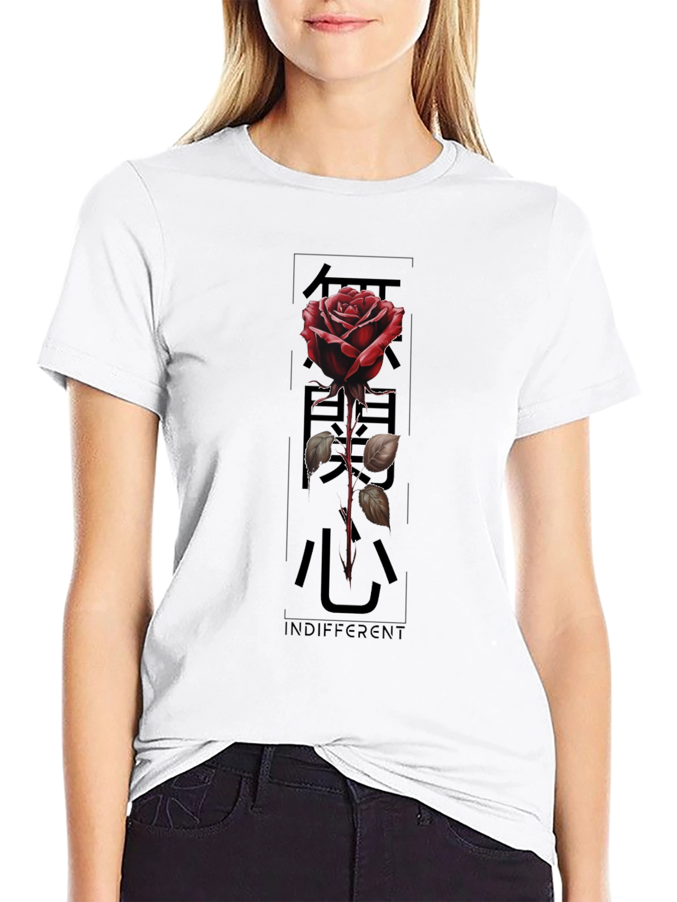 Indifferent Rose Graphic Black T-Shirt