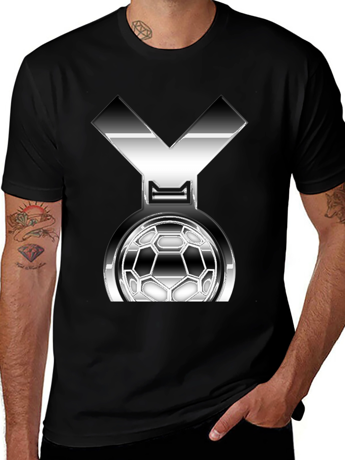 Metallic Soccer Medal Graphic T-Shirt