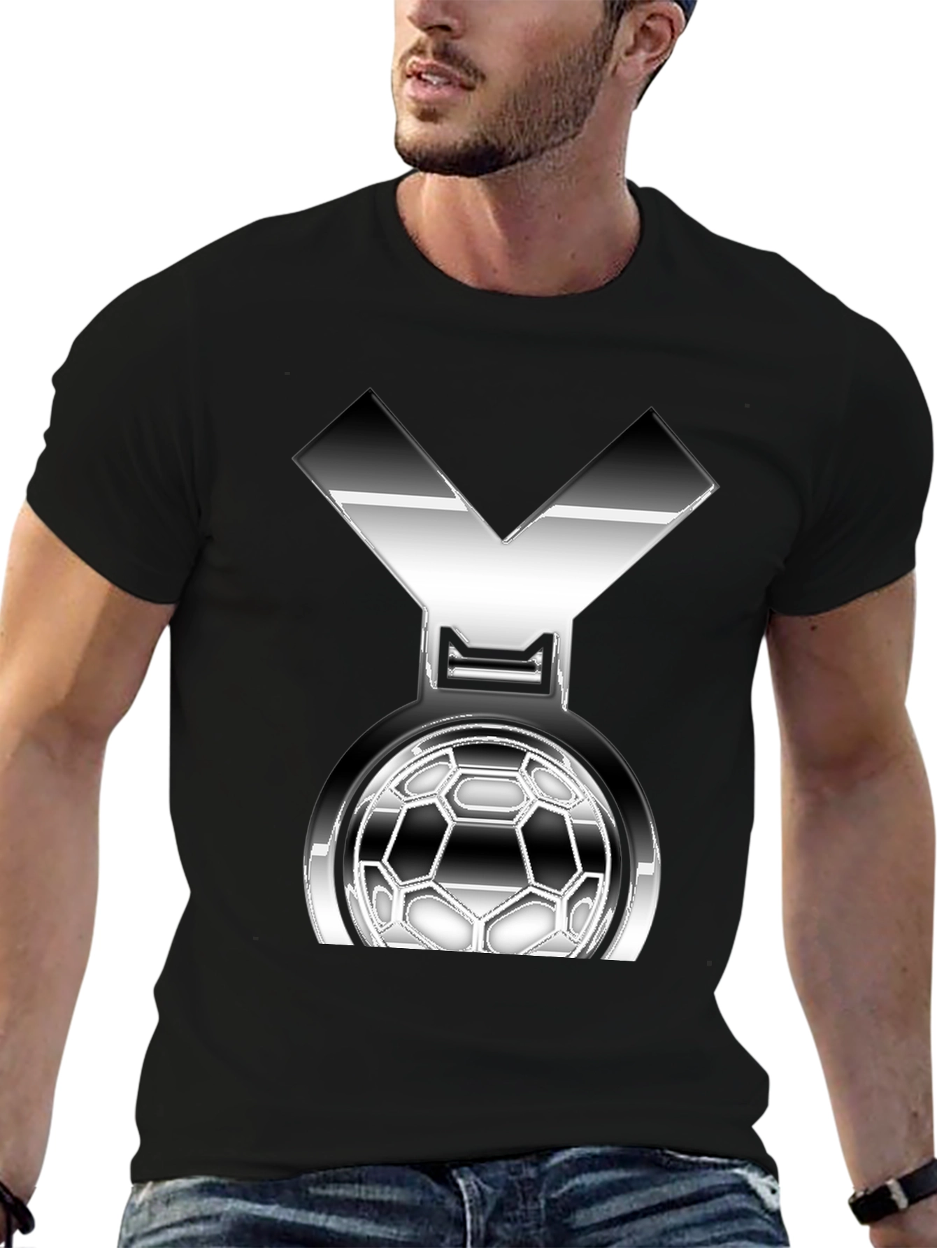 Metallic Soccer Medal Graphic T-Shirt