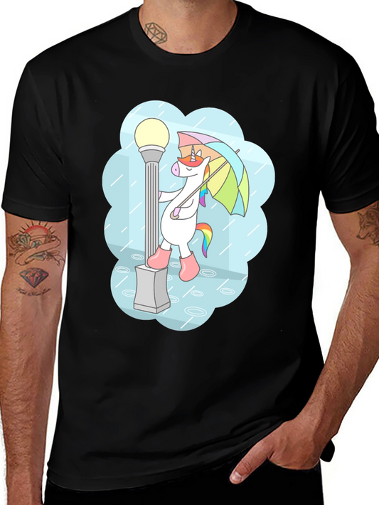 Unicorn in Rain T-Shirt - Cute Cartoon Graphic Tee