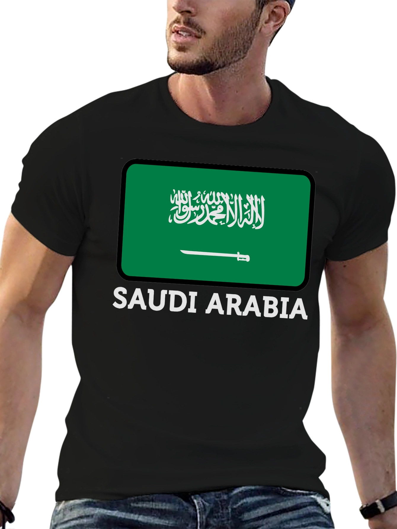 Saudi Arabia Flag Graphic Tee - Black Cotton T-Shirt