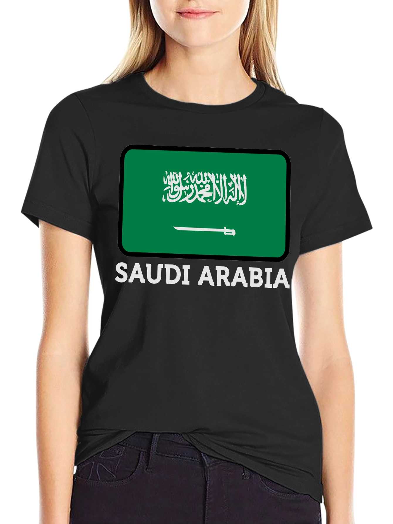 Saudi Arabia Flag Graphic Tee - Black Cotton T-Shirt