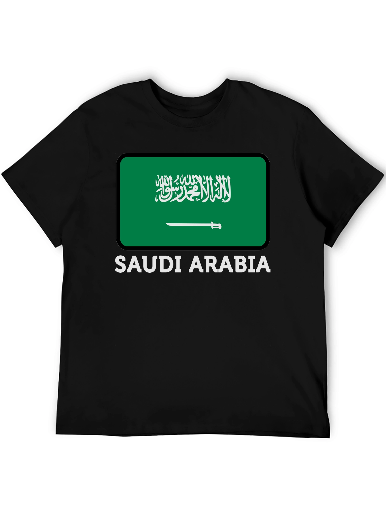 Saudi Arabia Flag Graphic Tee - Black Cotton T-Shirt