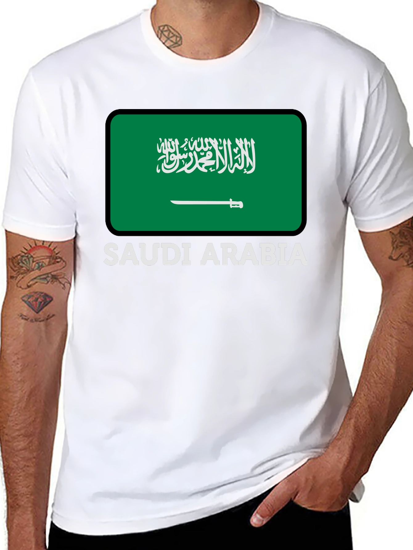 Saudi Arabia Flag Graphic Tee - Black Cotton T-Shirt