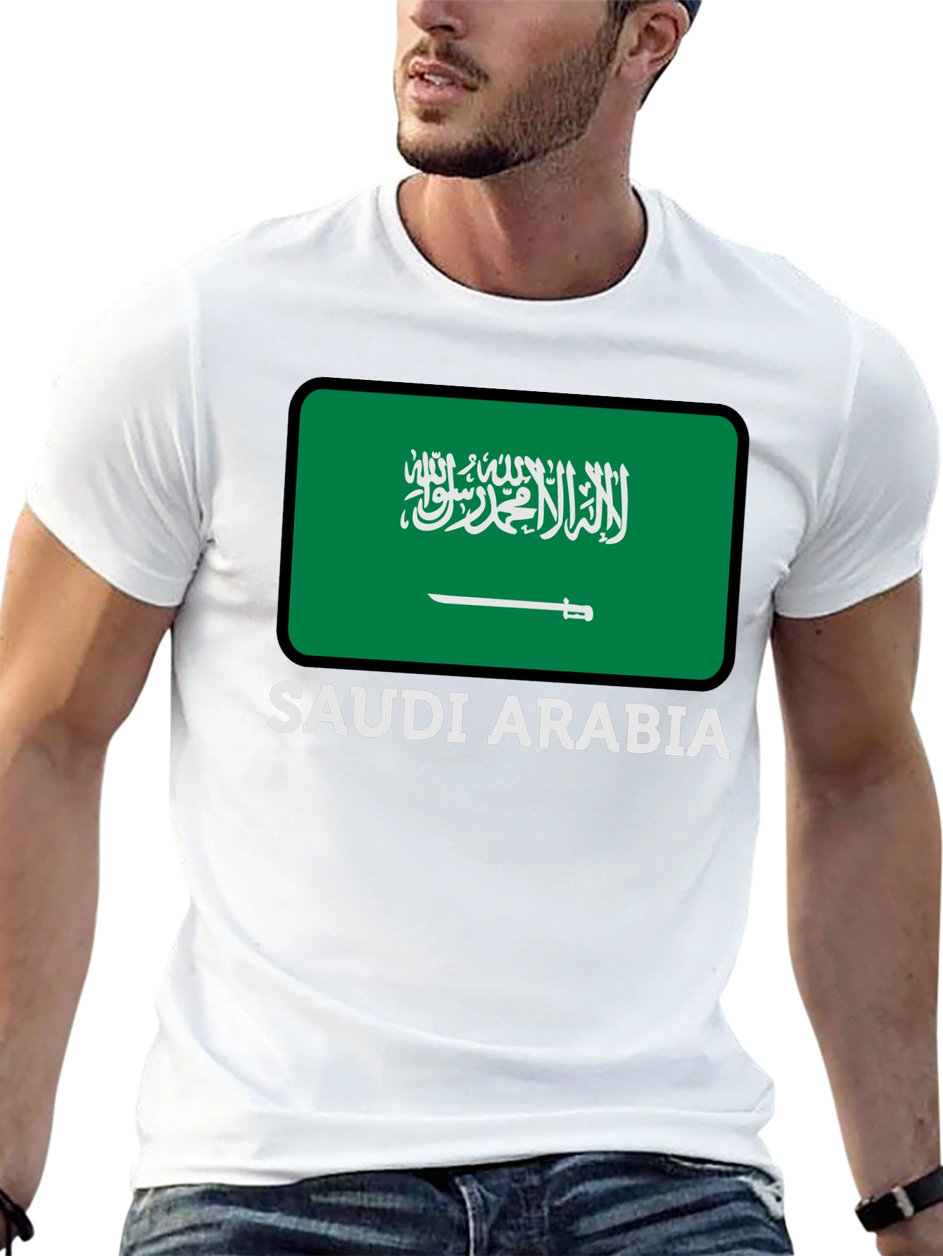 Saudi Arabia Flag Graphic Tee - Black Cotton T-Shirt