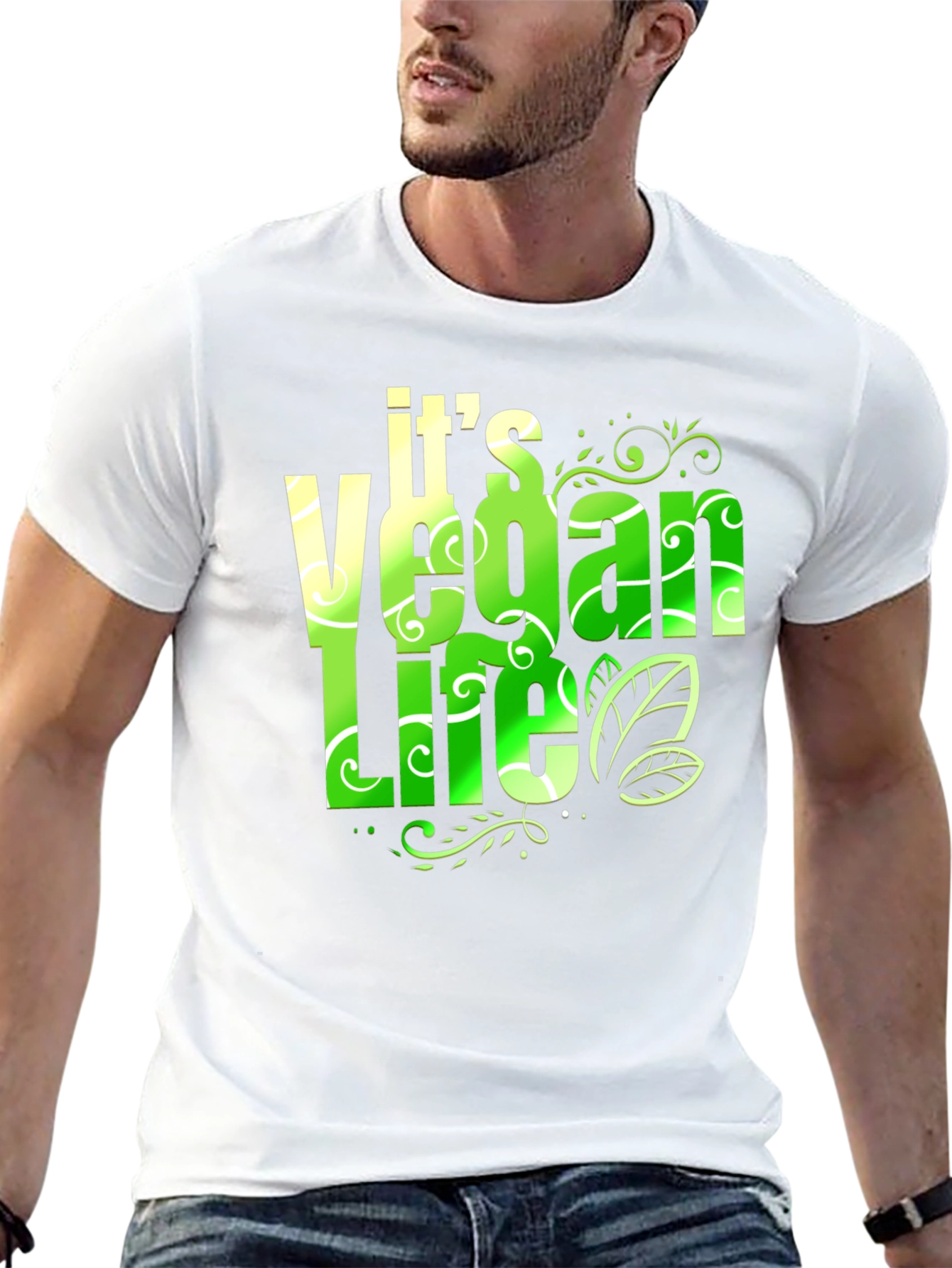 Vegan Life T-Shirt: Green & White Design