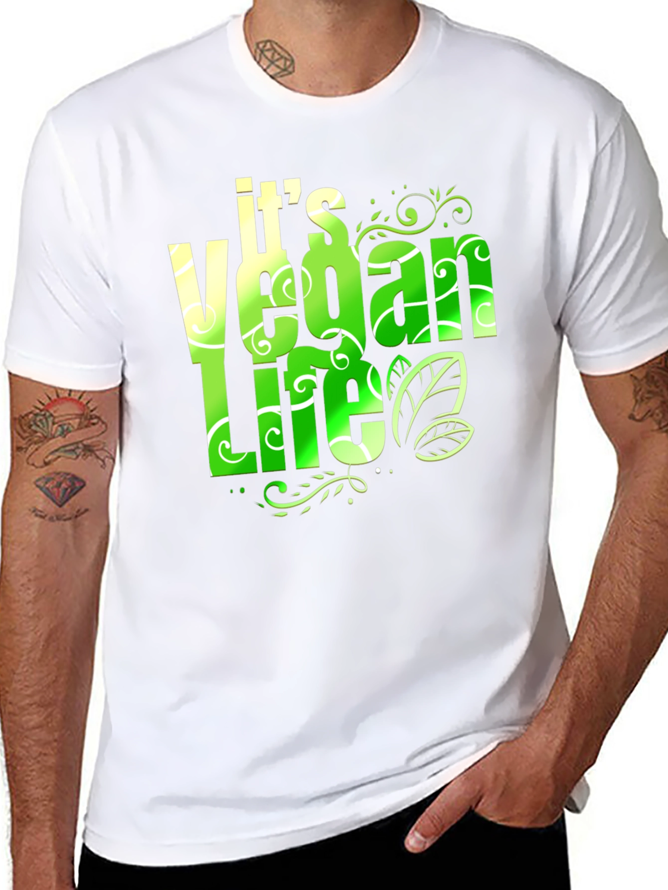 Vegan Life T-Shirt: Green & White Design