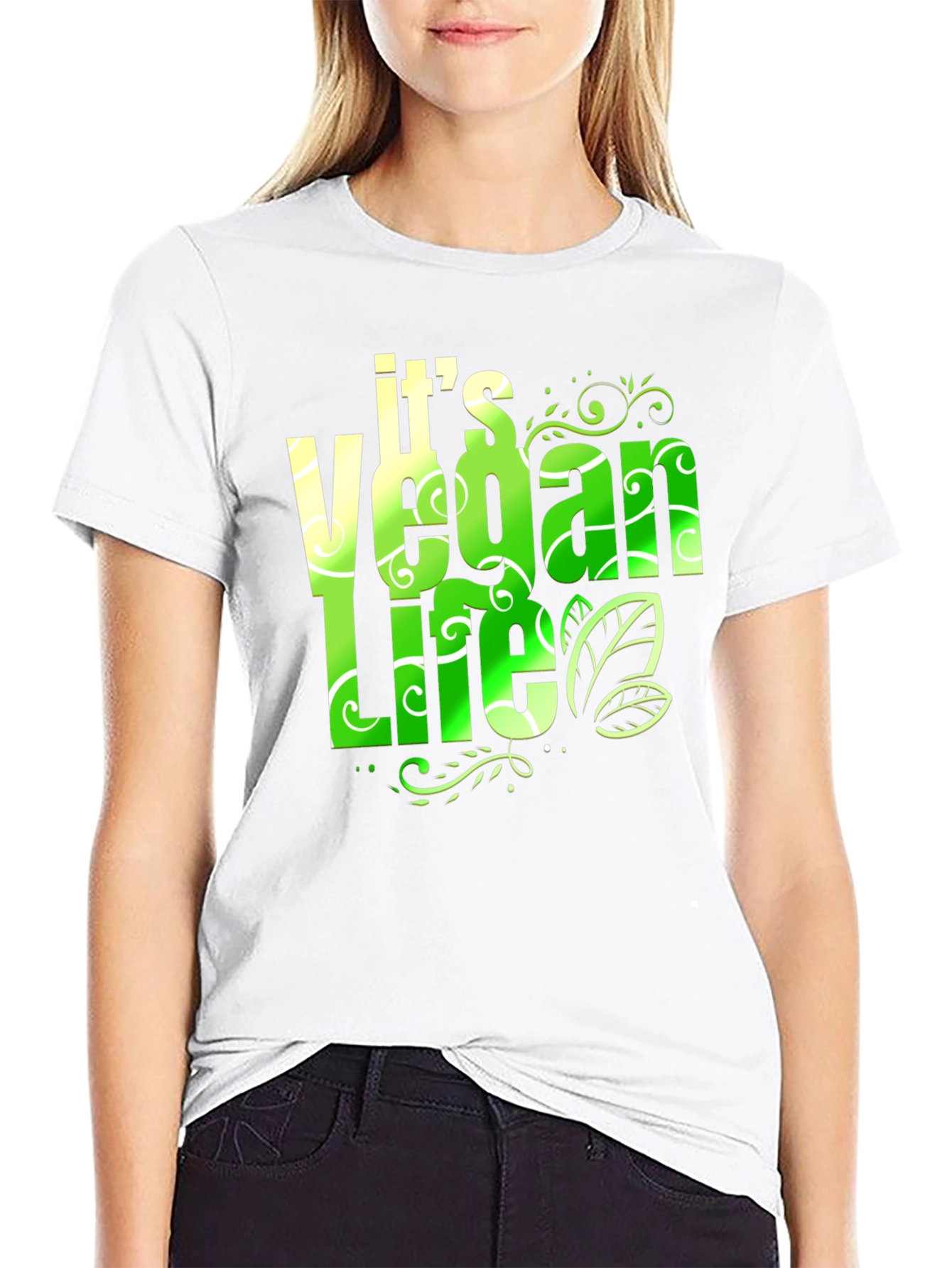 Vegan Life T-Shirt: Green & White Design