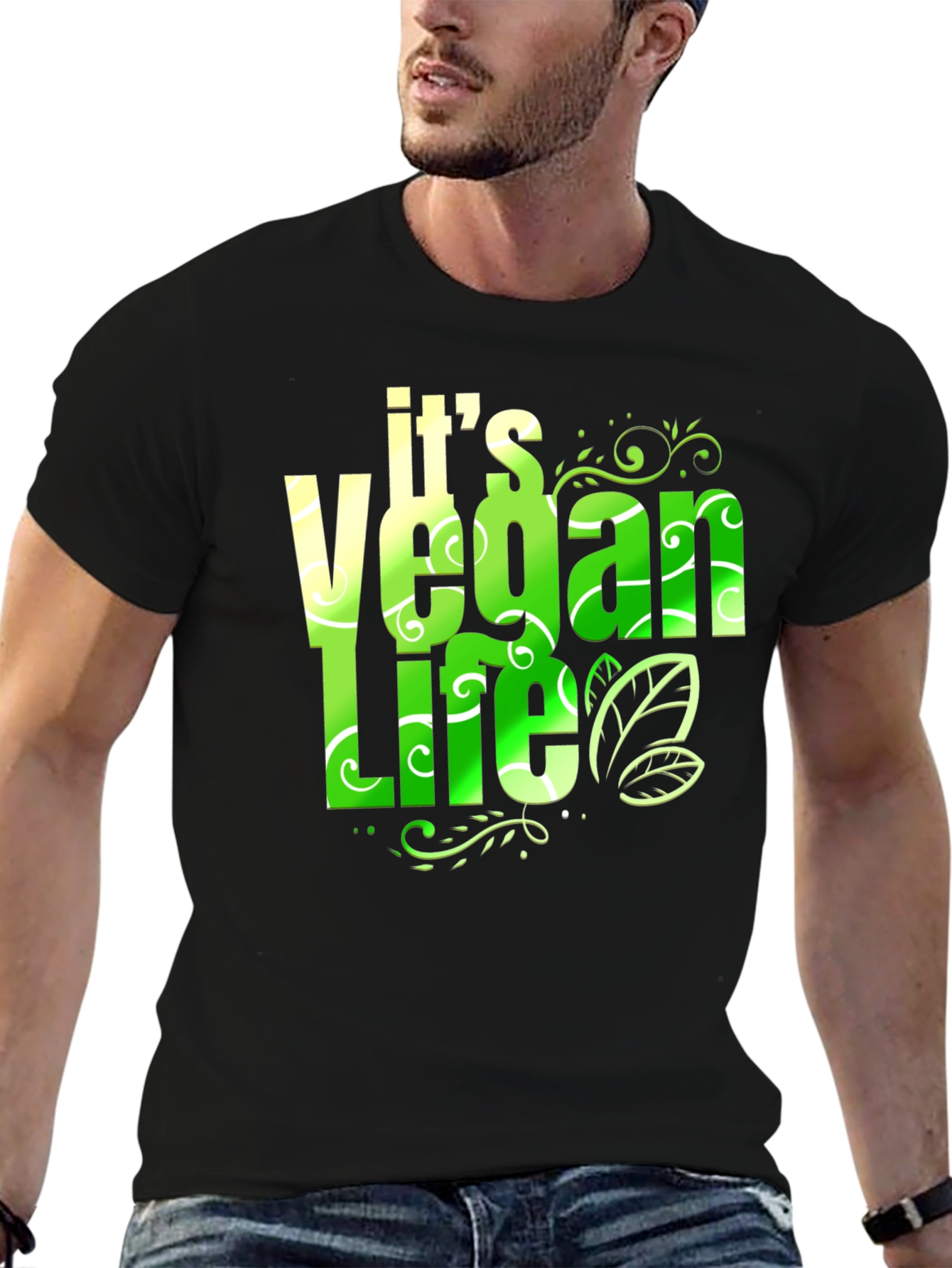Vegan Life T-Shirt: Green & White Design