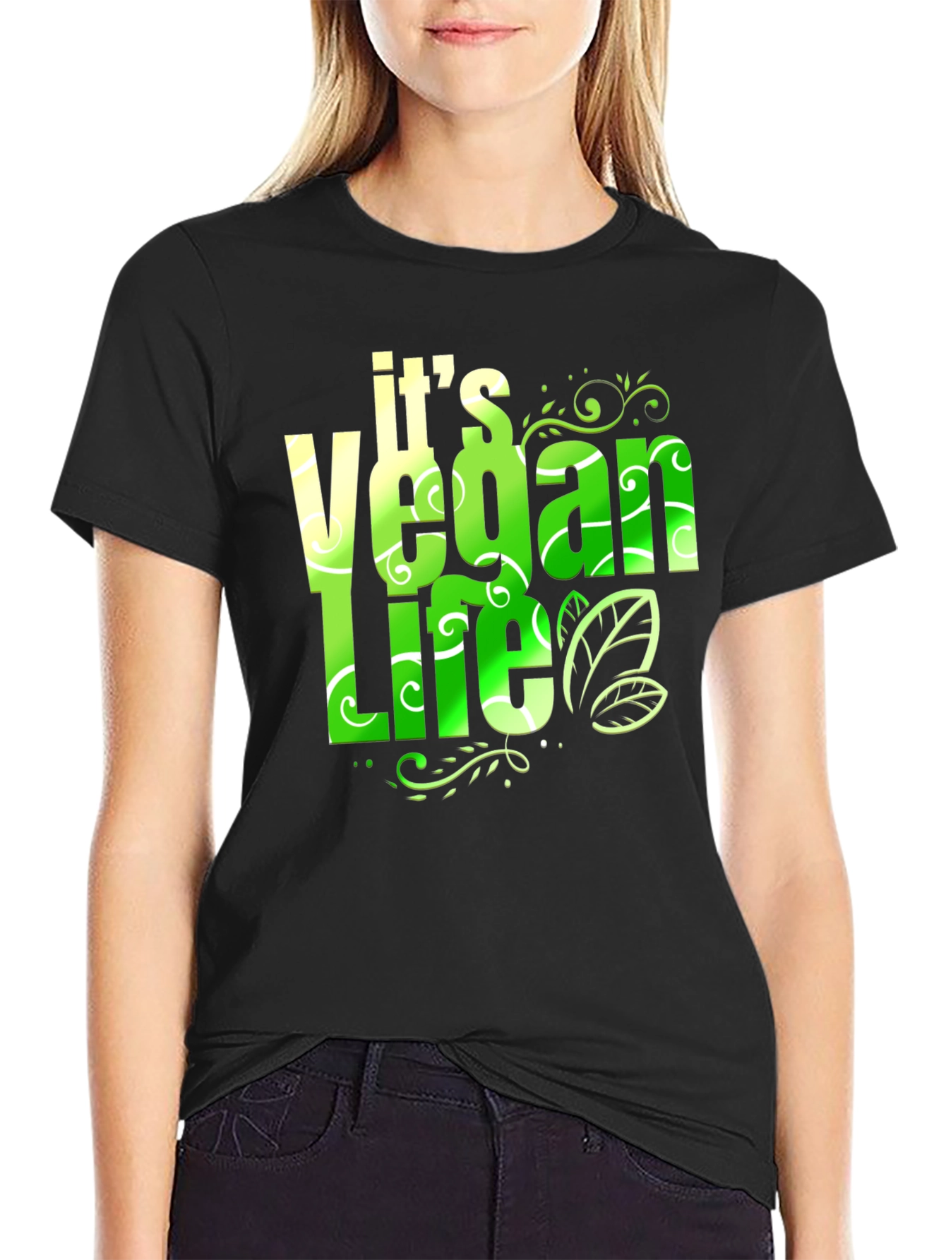 Vegan Life T-Shirt: Green & White Design