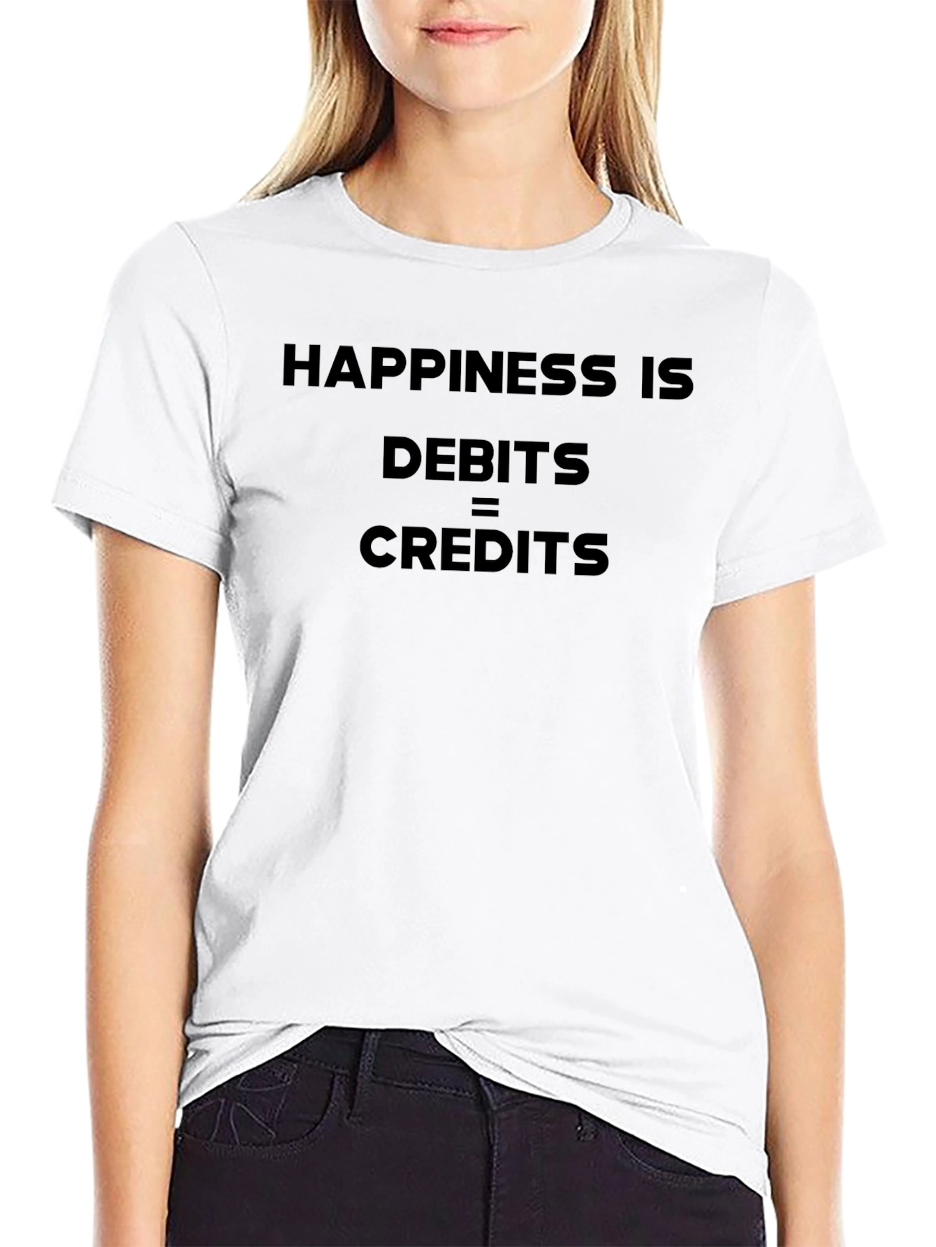 Happiness Is Debits = Credits Black T-Shirt