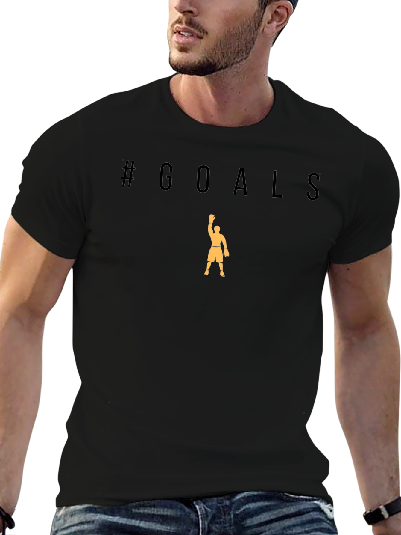 #Goals Black T-Shirt with Athlete Graphic