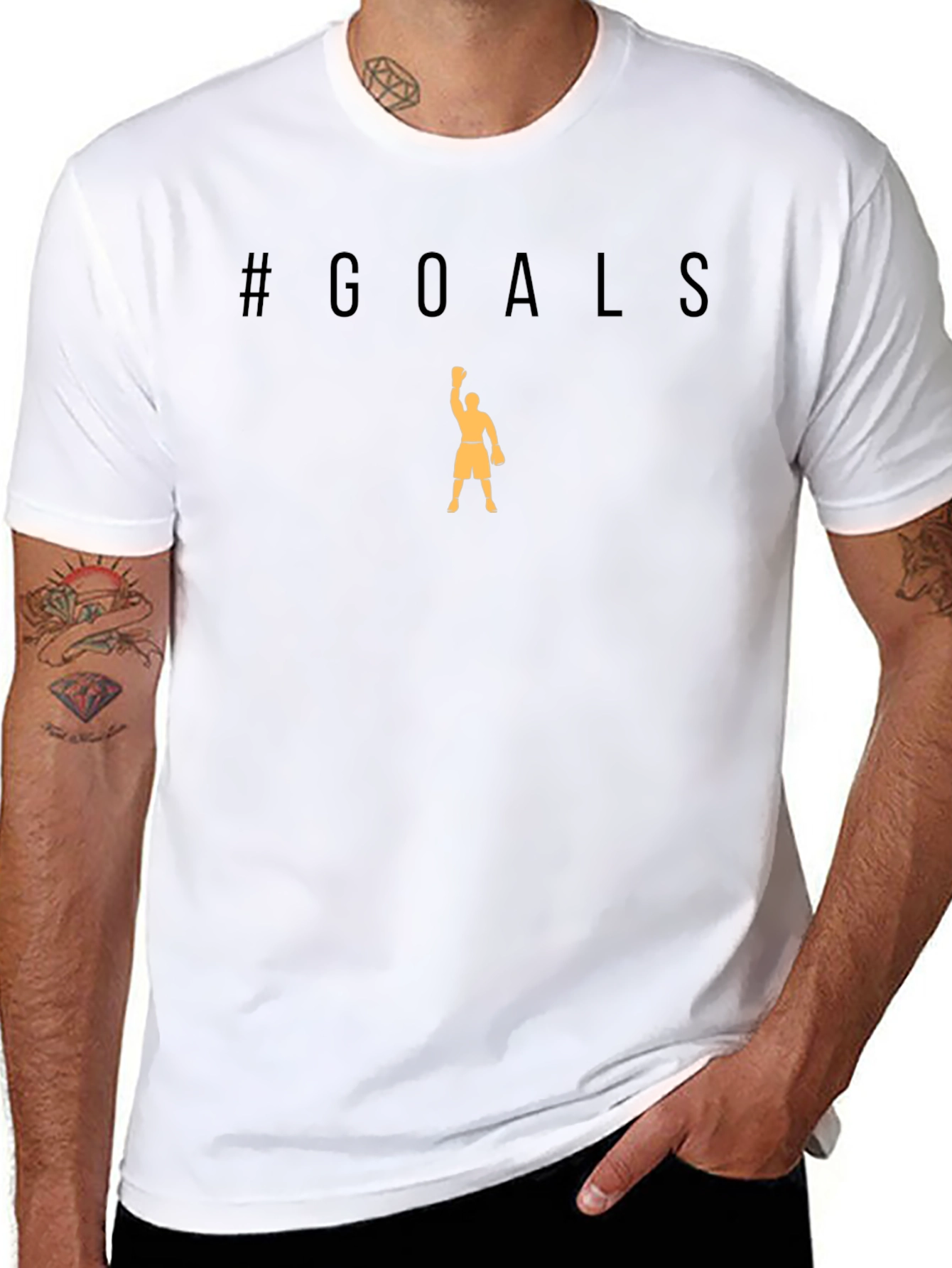 #Goals Black T-Shirt with Athlete Graphic