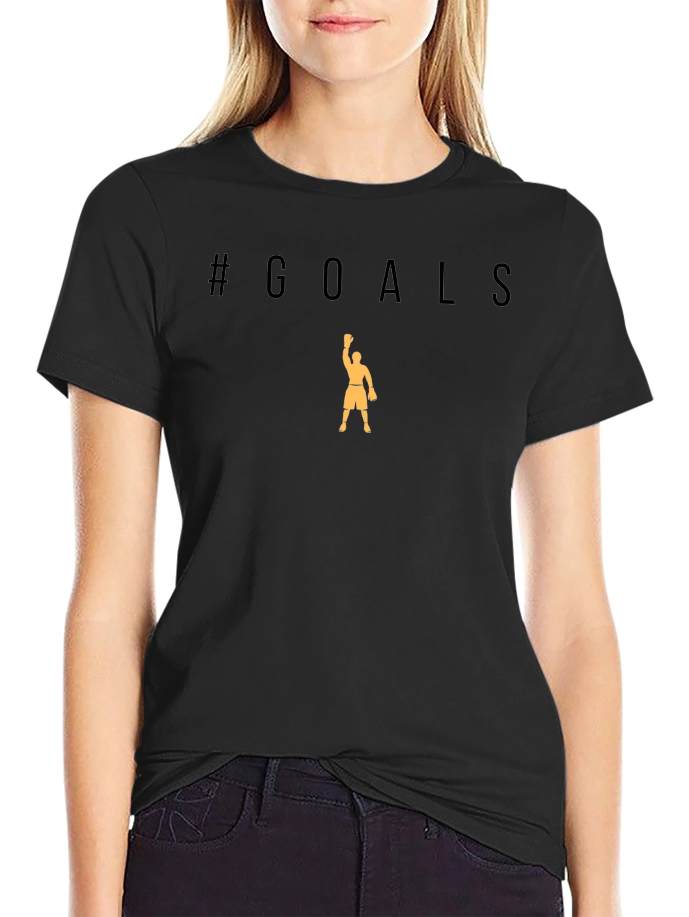 #Goals Black T-Shirt with Athlete Graphic