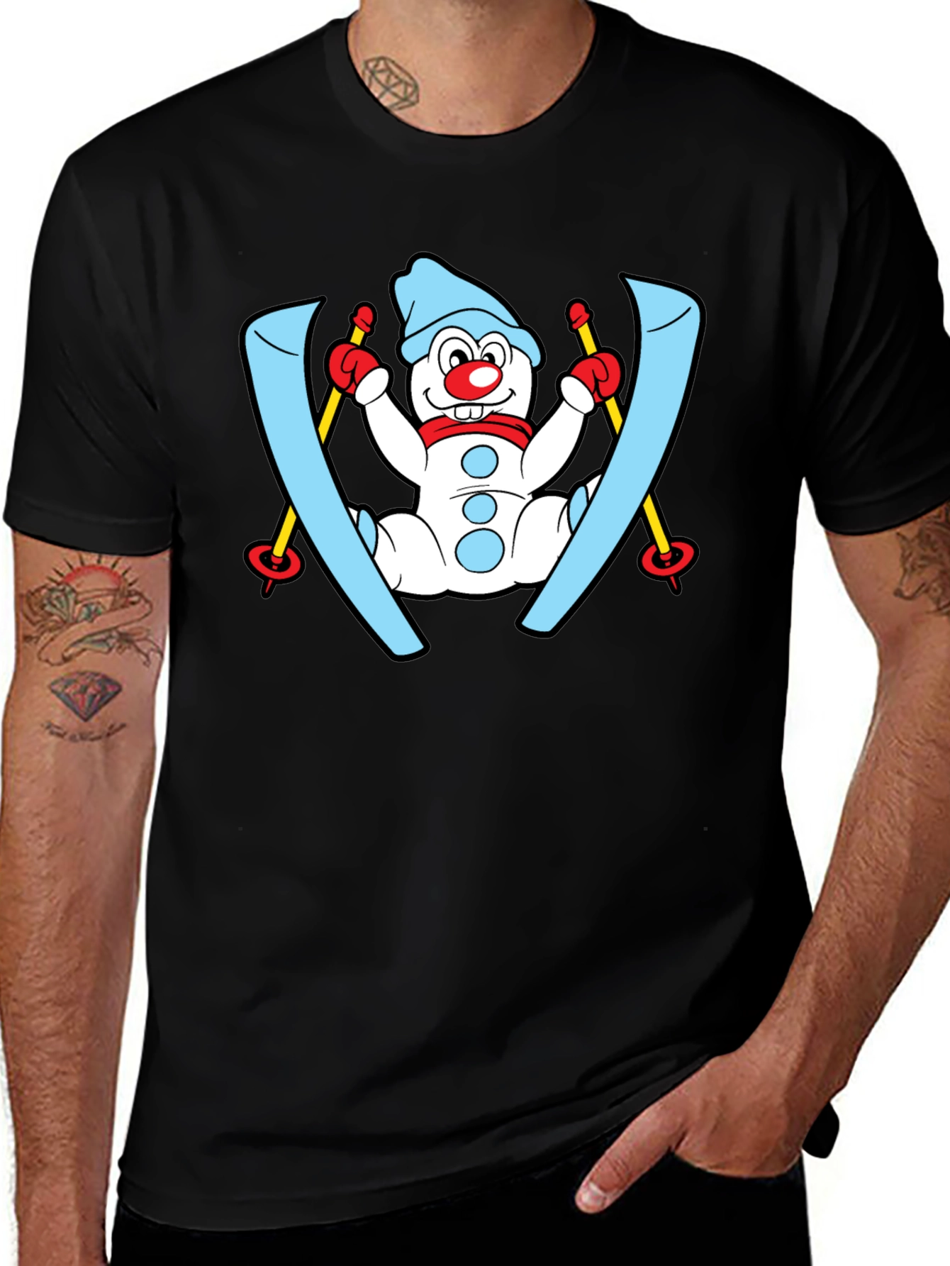 Snowman Skier Black T-Shirt