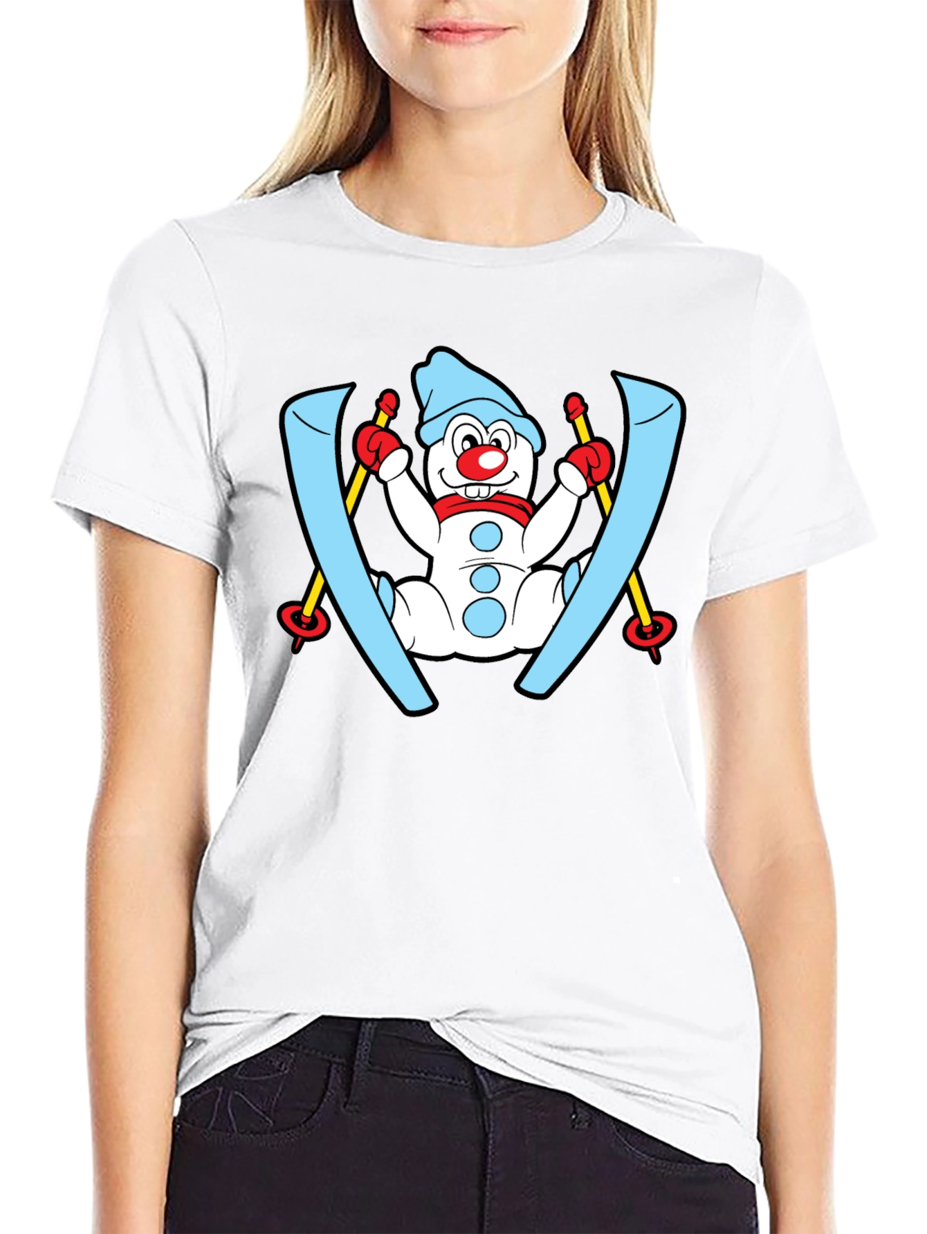 Snowman Skier Black T-Shirt