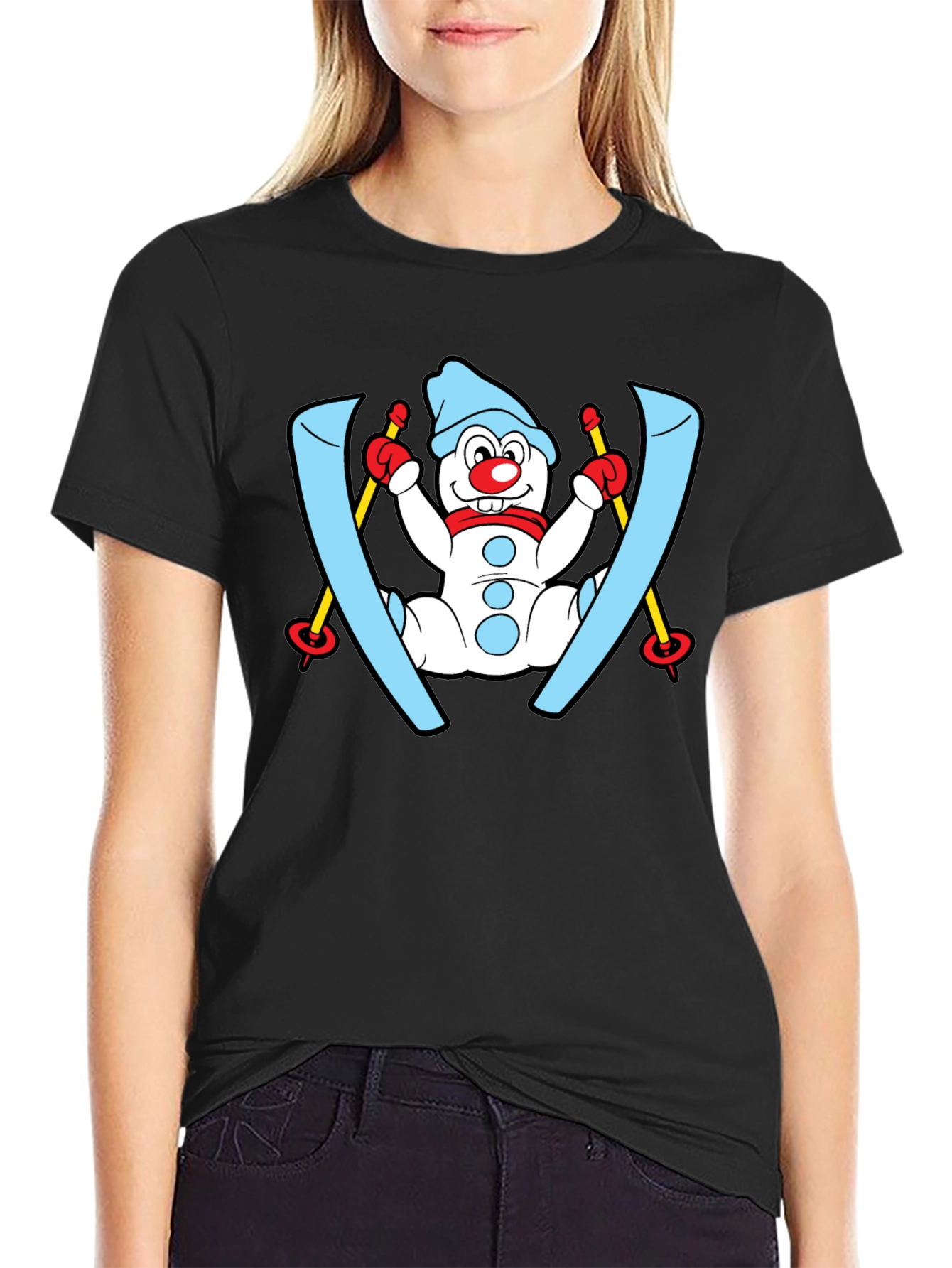Snowman Skier Black T-Shirt