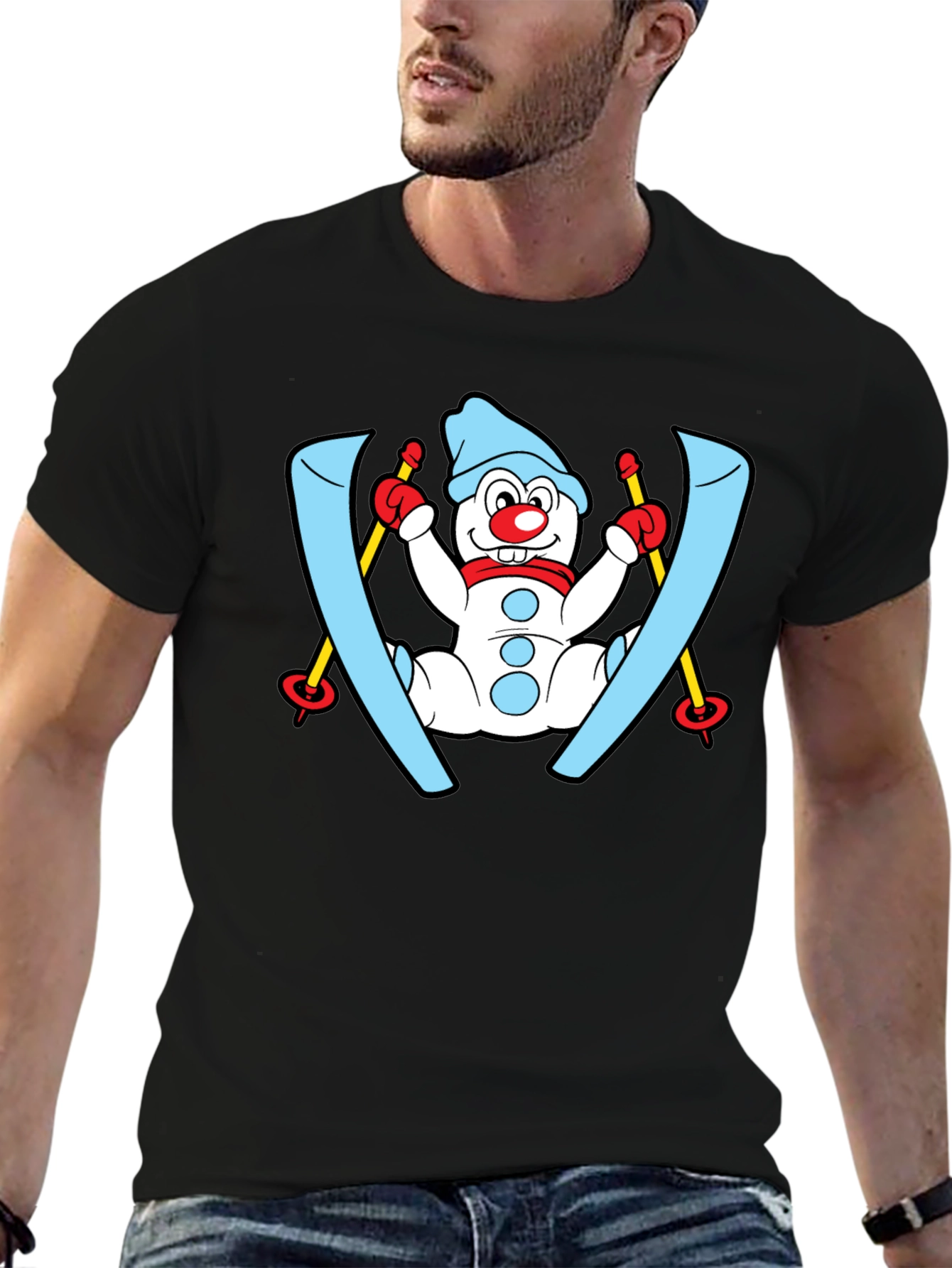 Snowman Skier Black T-Shirt