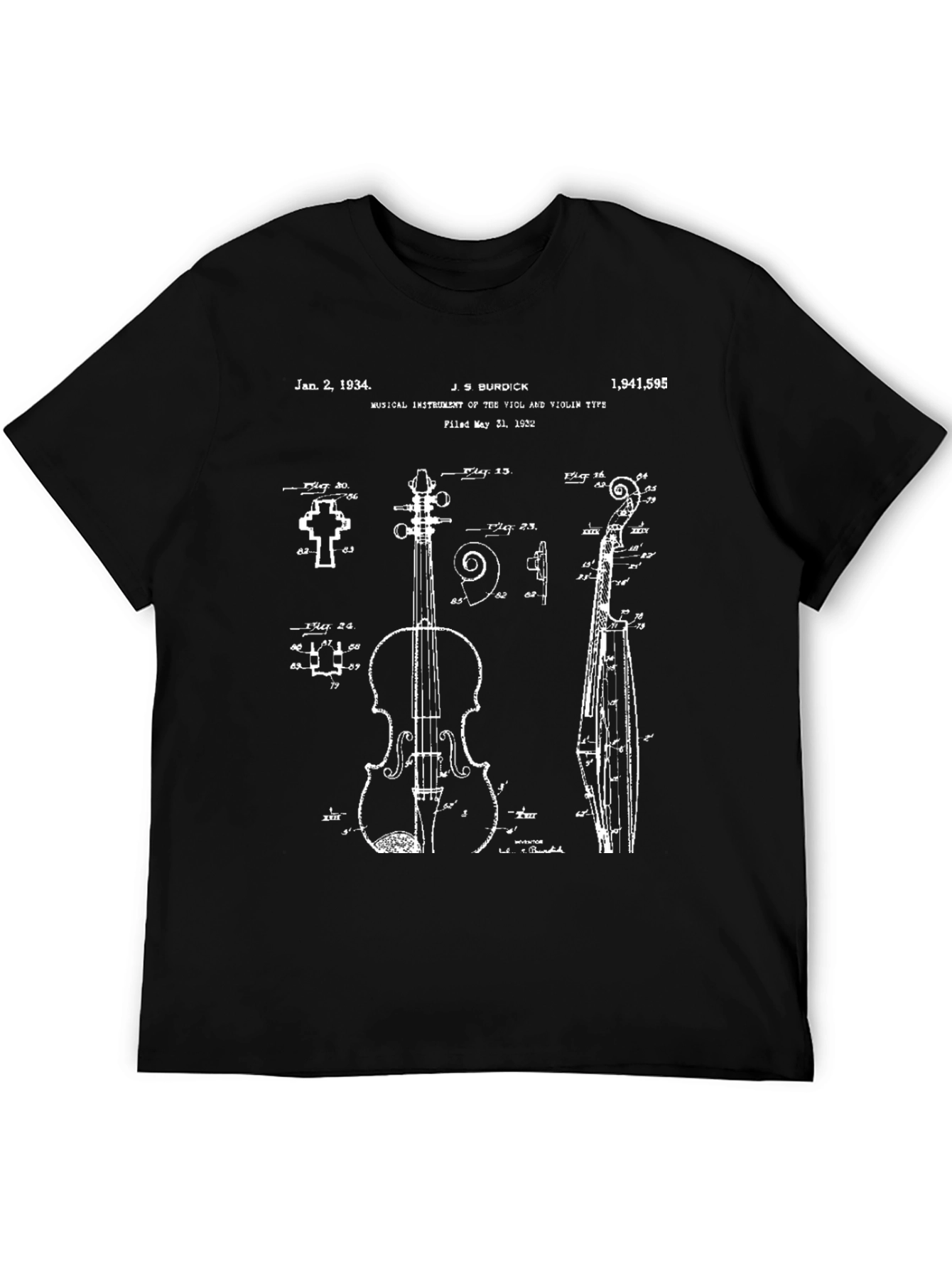 Violin Blueprint T-Shirt - Musical Instrument Patent Art