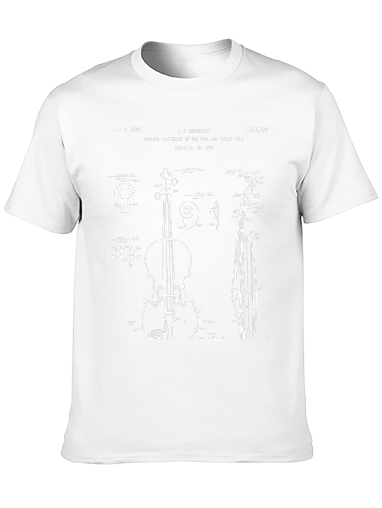 Violin Blueprint T-Shirt - Musical Instrument Patent Art
