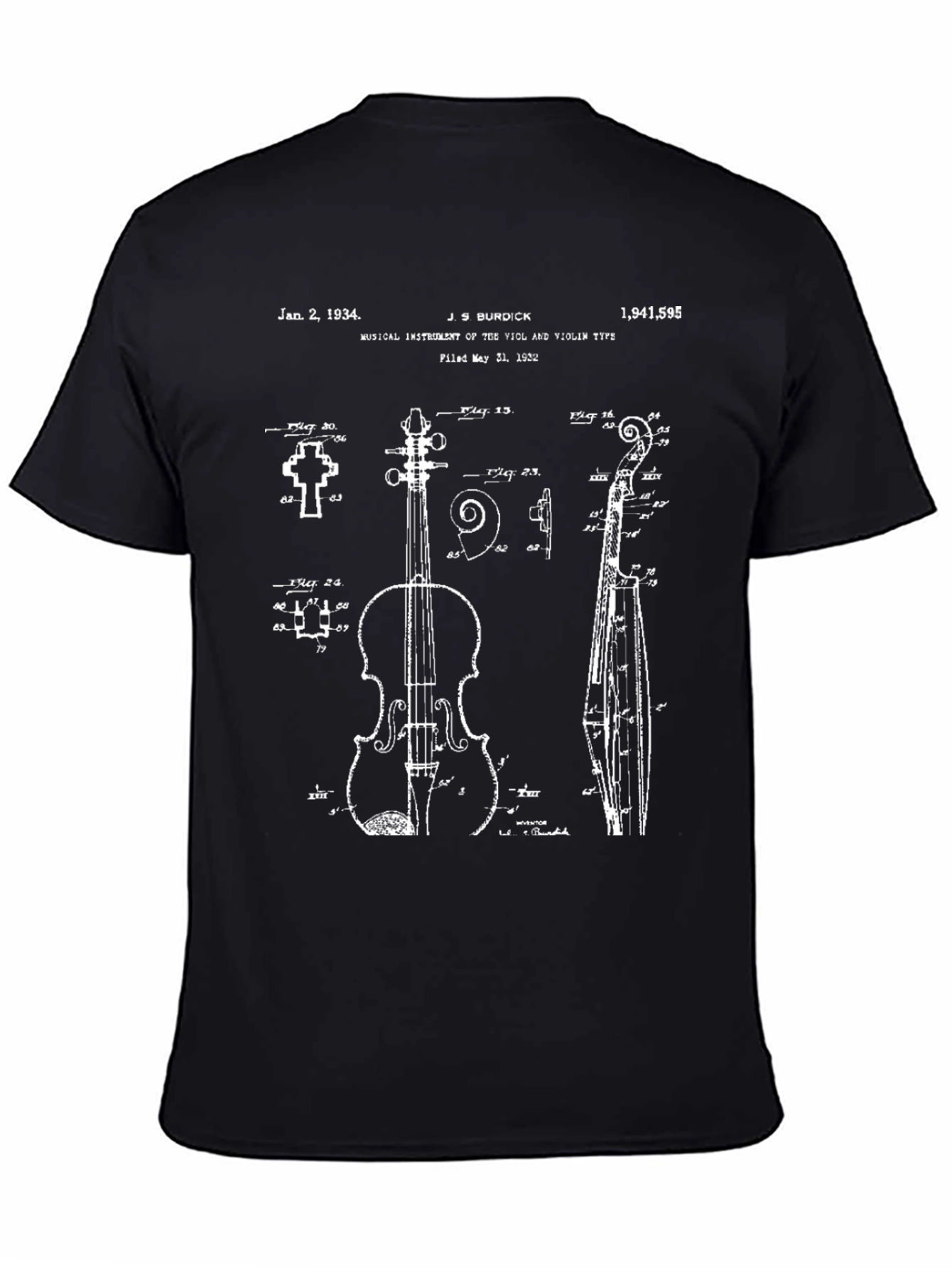 Violin Blueprint T-Shirt - Musical Instrument Patent Art