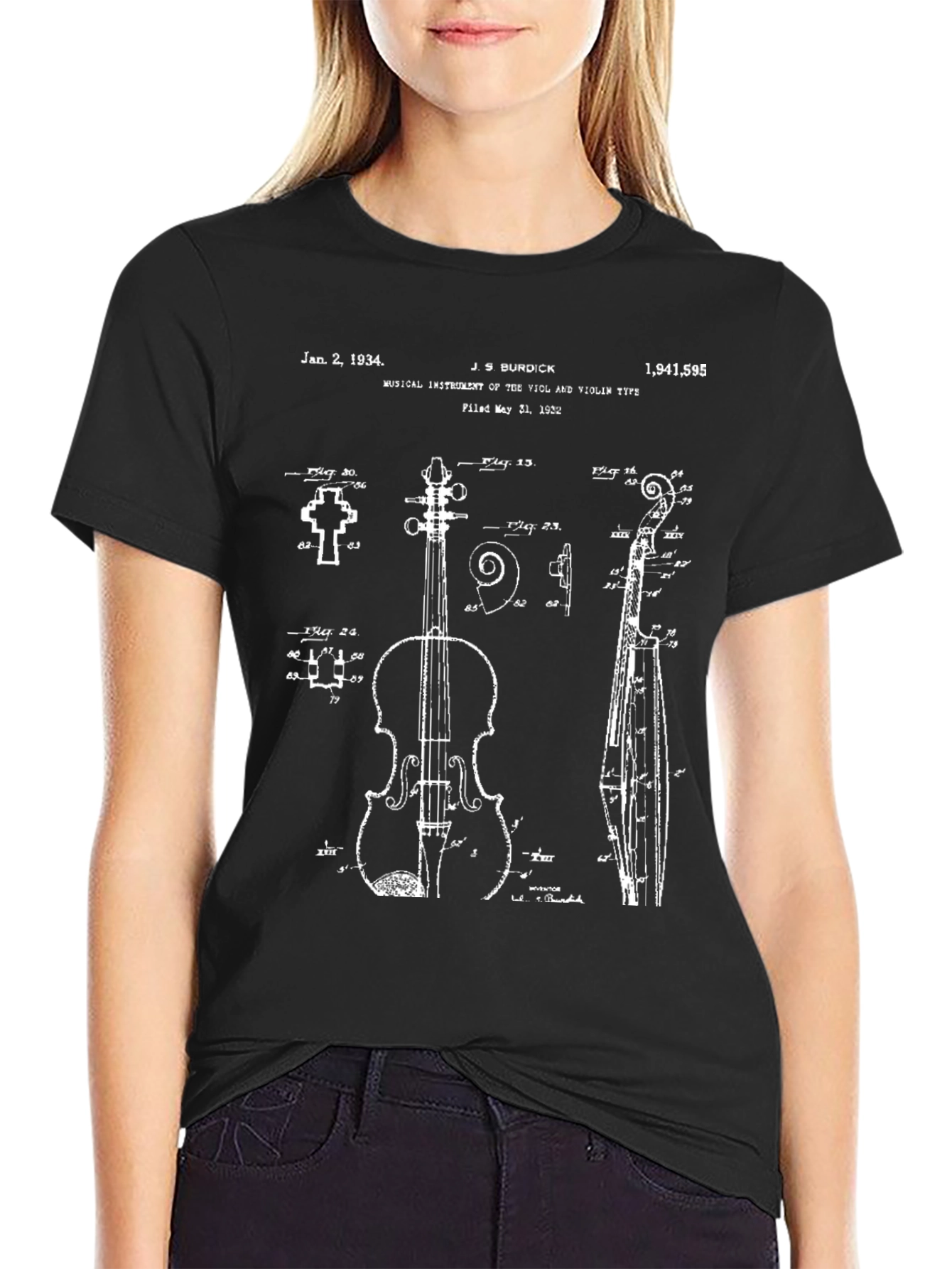 Violin Blueprint T-Shirt - Musical Instrument Patent Art