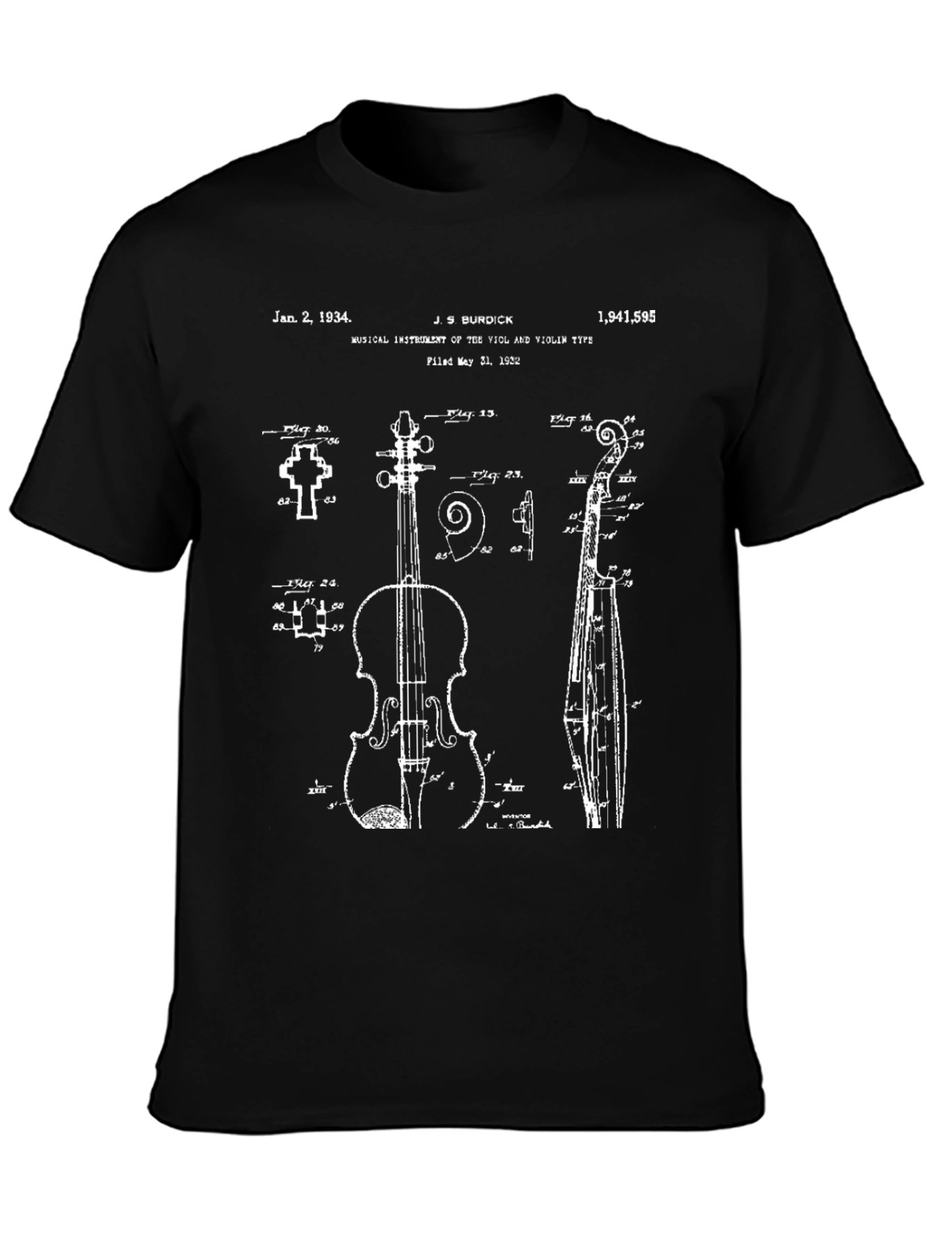 Violin Blueprint T-Shirt - Musical Instrument Patent Art