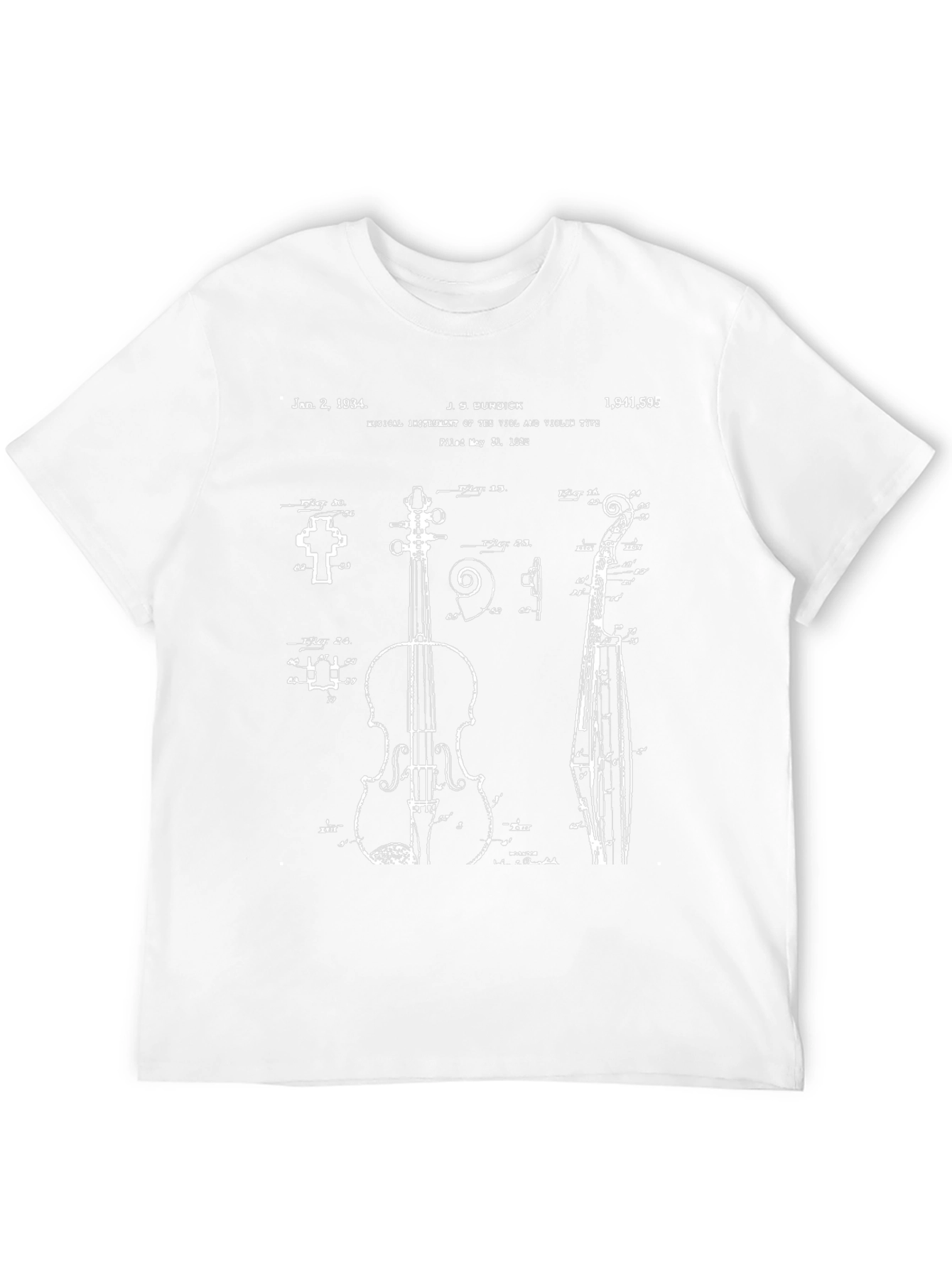 Violin Blueprint T-Shirt - Musical Instrument Patent Art