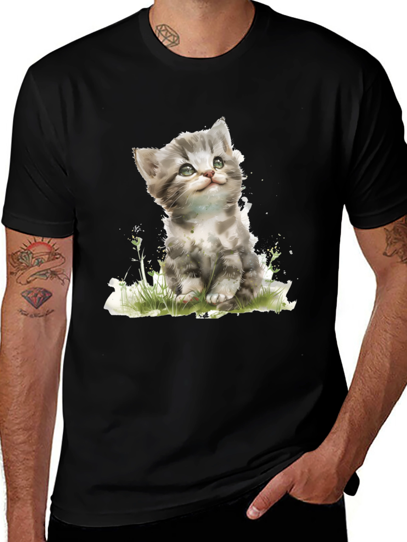 Cute Kitten Graphic Black T-Shirt