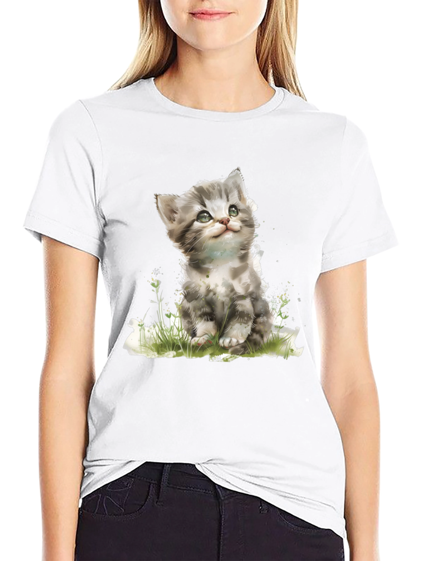Cute Kitten Graphic Black T-Shirt