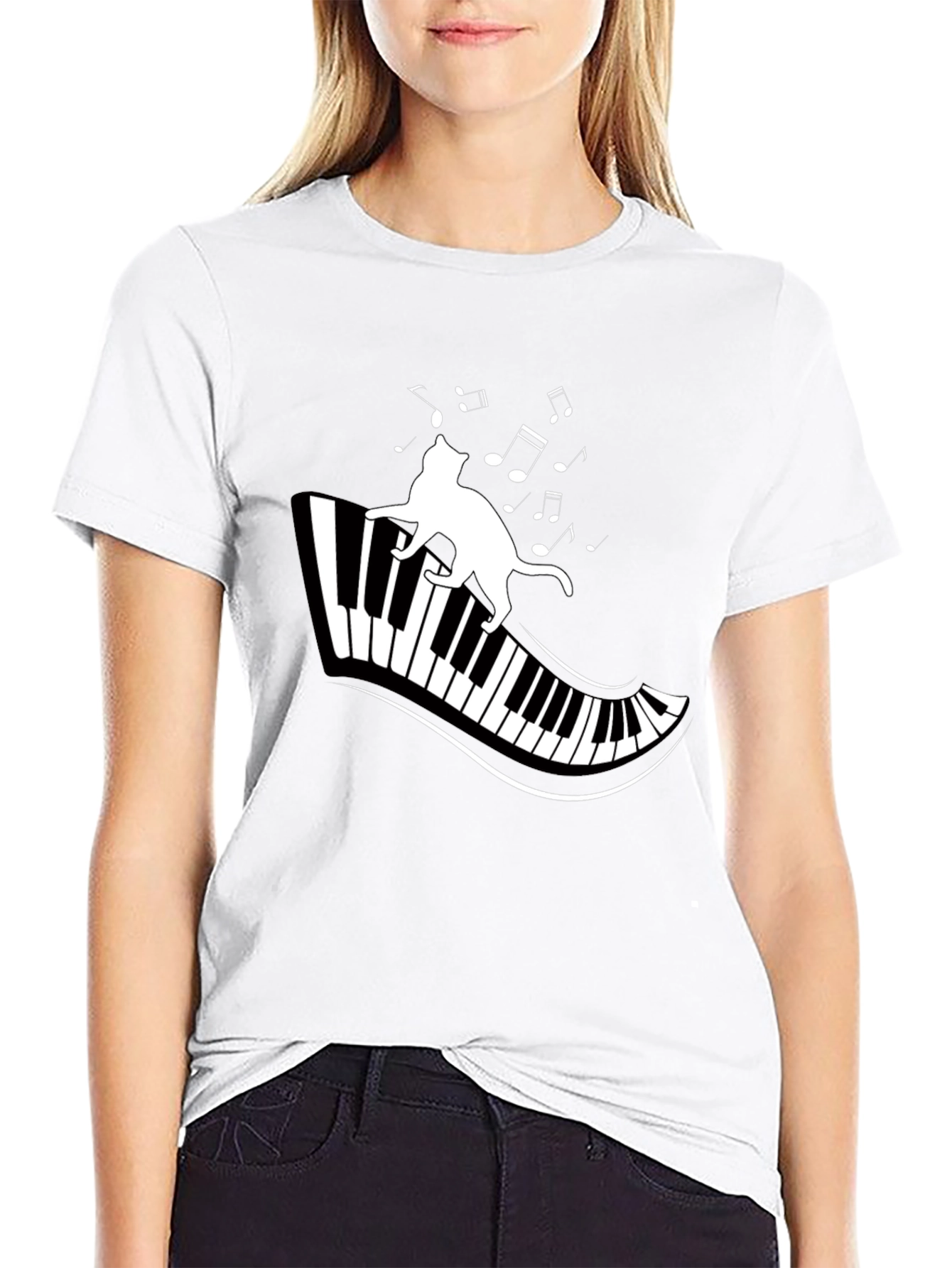 Cat on Piano T-Shirt - Musical Cat Tee