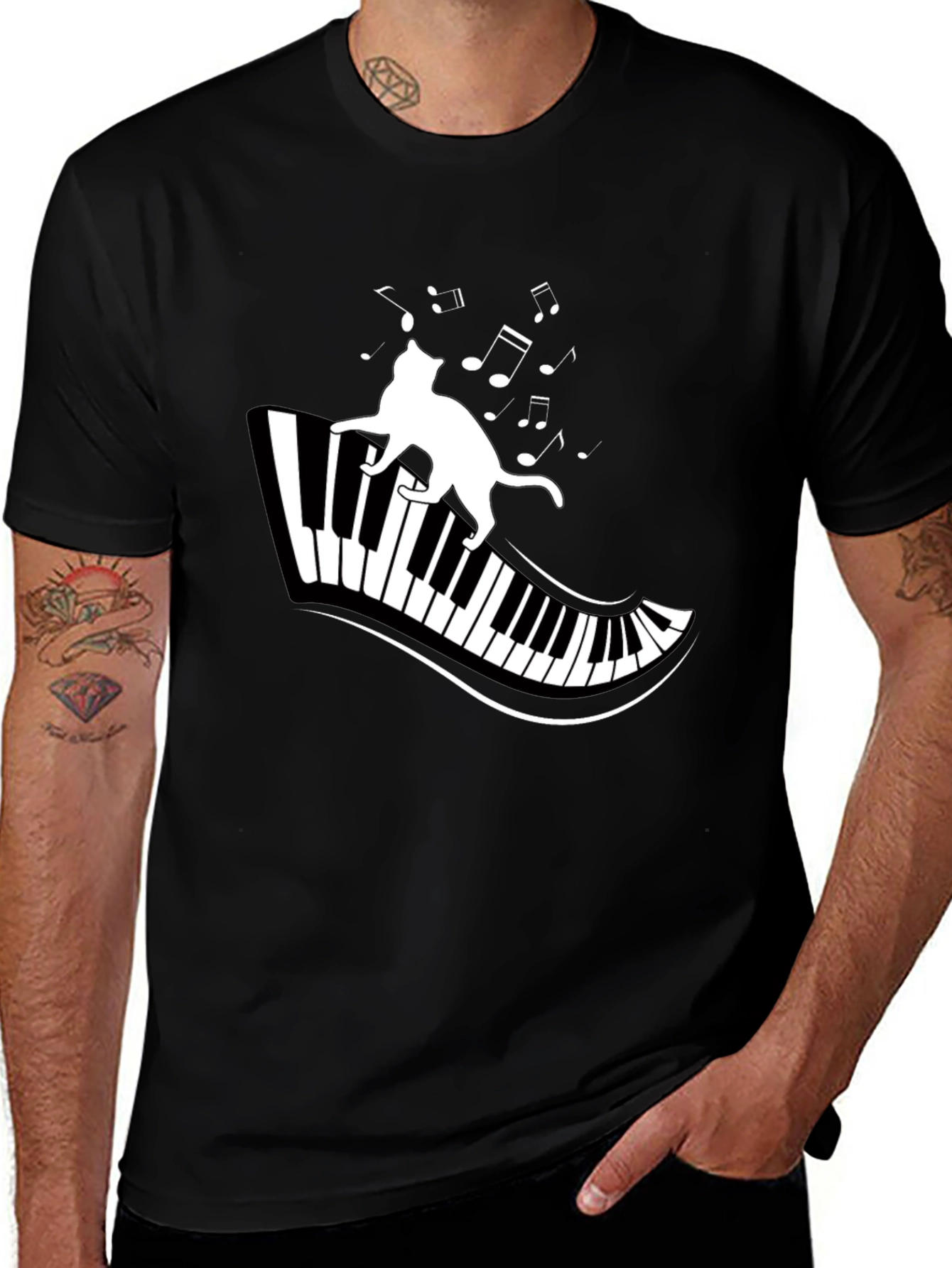 Cat on Piano T-Shirt - Musical Cat Tee