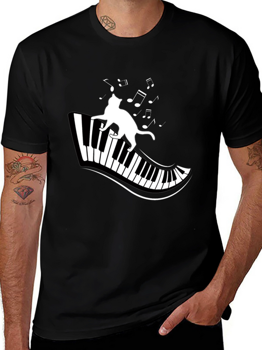 Cat on Piano T-Shirt - Musical Cat Tee